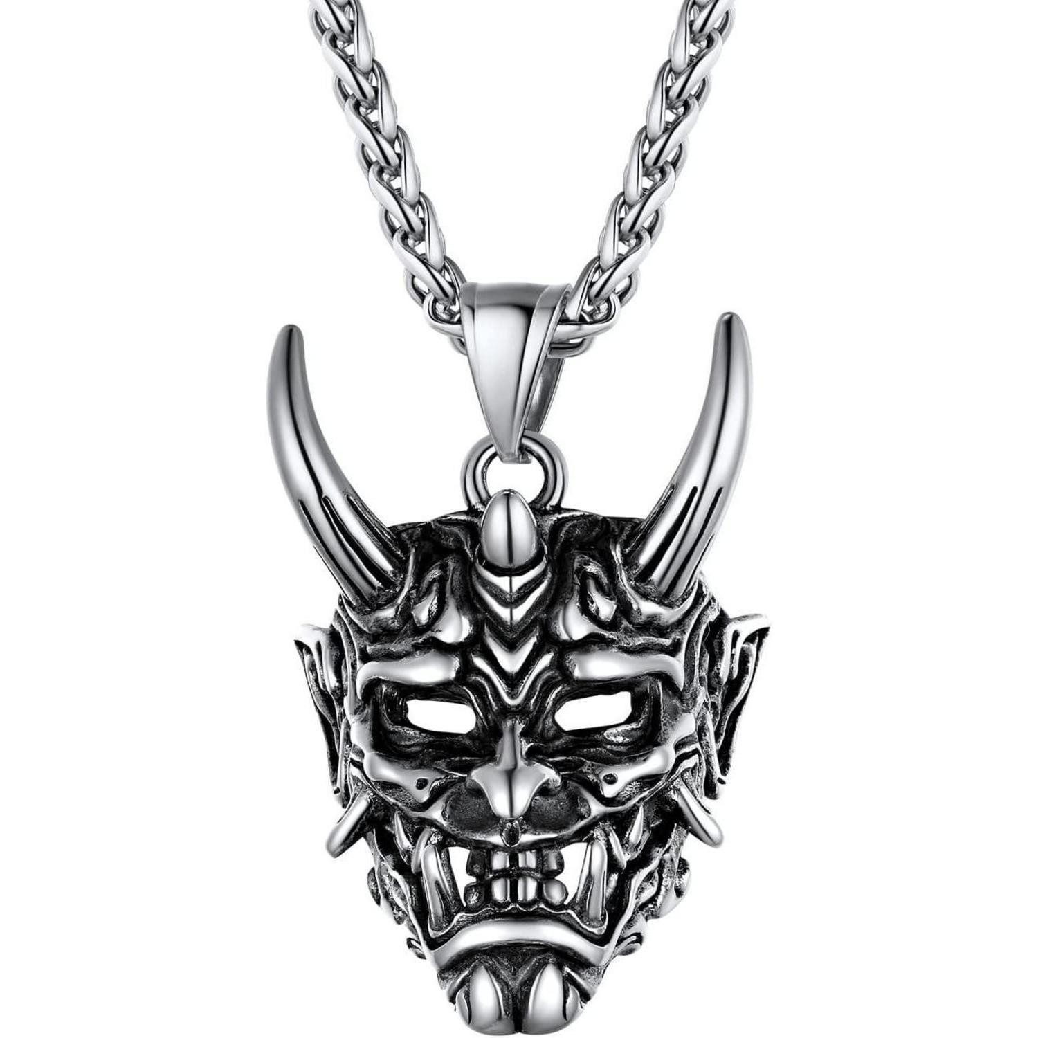 LuxusKollektion Kette mit Anhänger Herren Japanischer Dämon Maske Halskette Edelstahl Biker Gotik Samurai