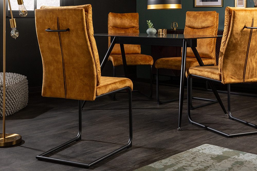 riess-ambiente Freischwinger COMFORT senfgelb, Esszimmer · Samt · Metall · Modern Design – Bild 3 von 5