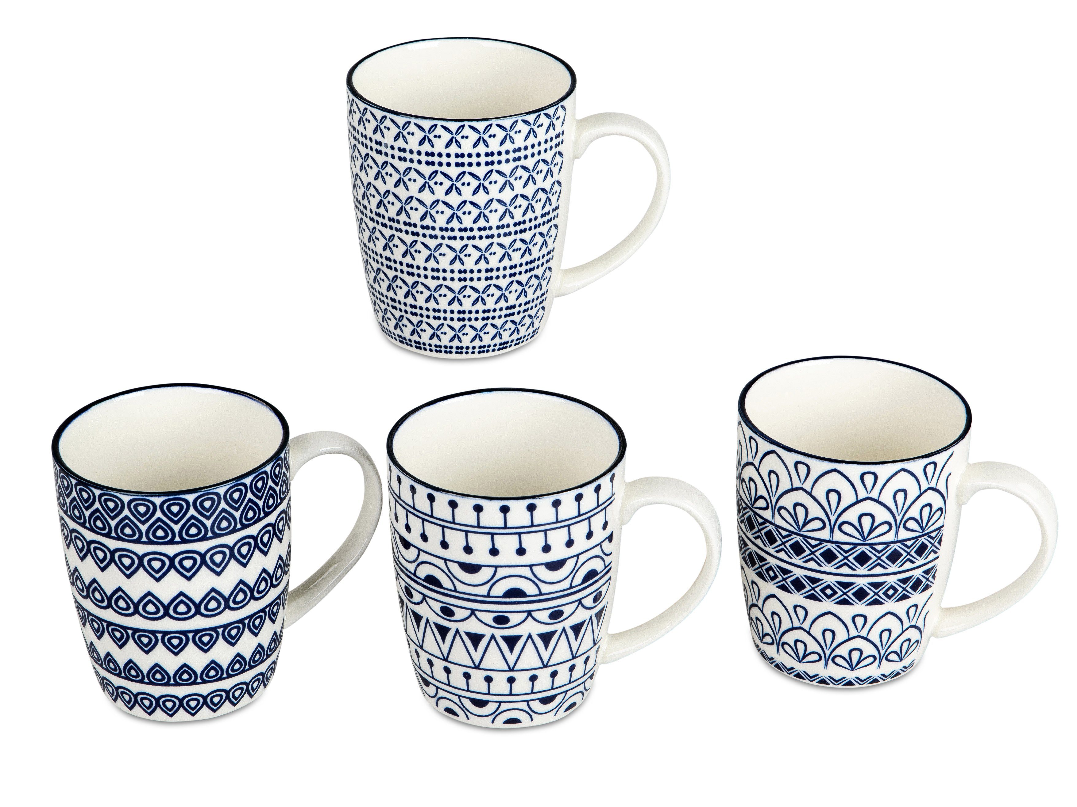 Small-Preis Becher 4er Set Kaffeetasse Kaffeebecher aus der Bohemian Blue Serie, Porzellan, 4-teilig