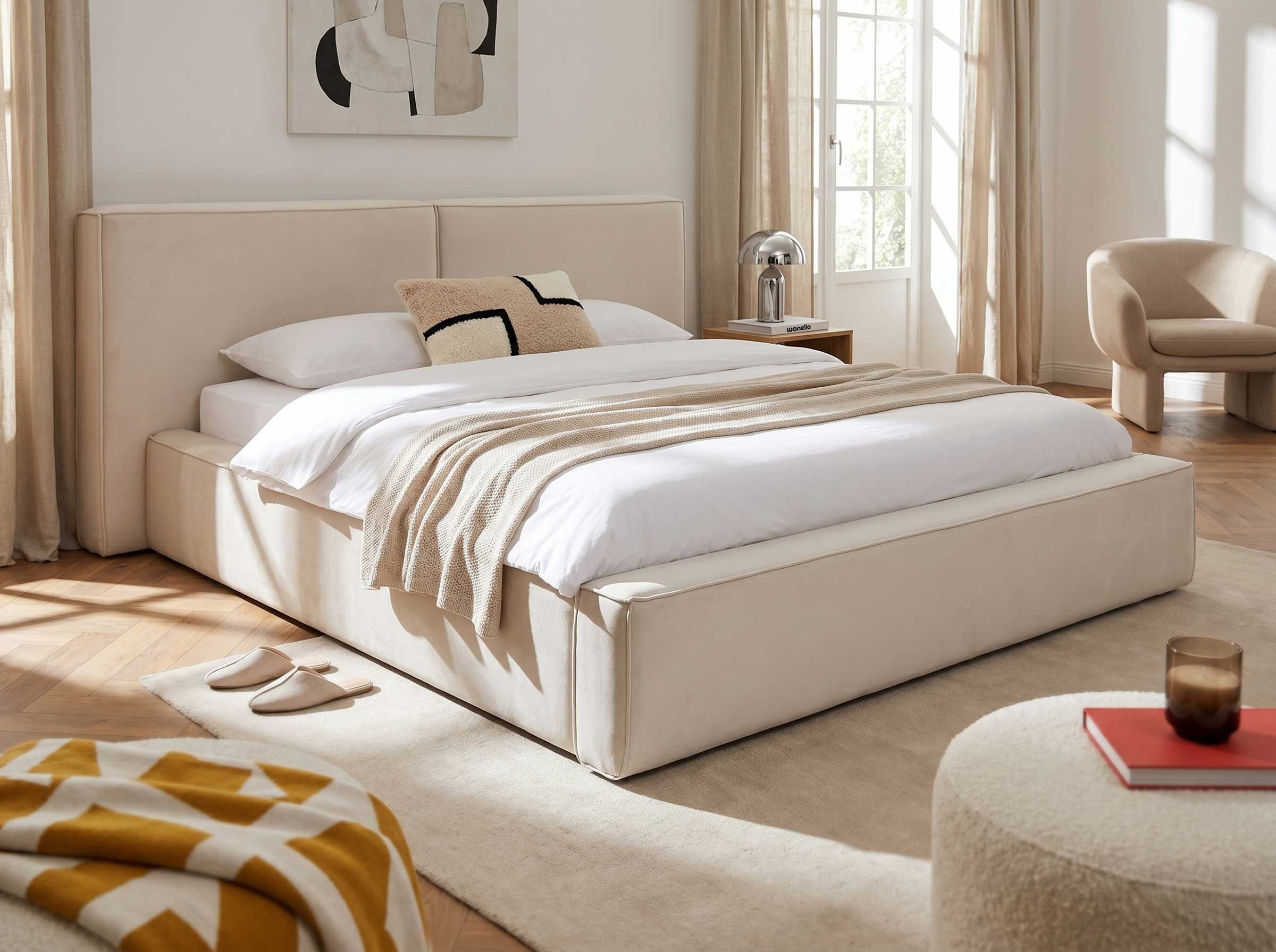 wonello Polsterbett Jodie XL, Bett mit Bettkasten und Lattenrost – wahlweise Samt- oder Cordstoff