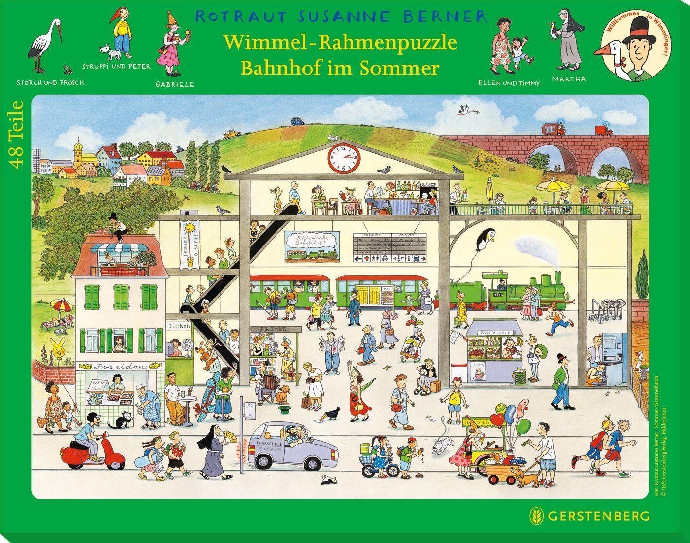 Gerstenberg Verlag Puzzle Wimmel-Rahmenpuzzle Sommer Motiv Bahnhof, Puzzleteile