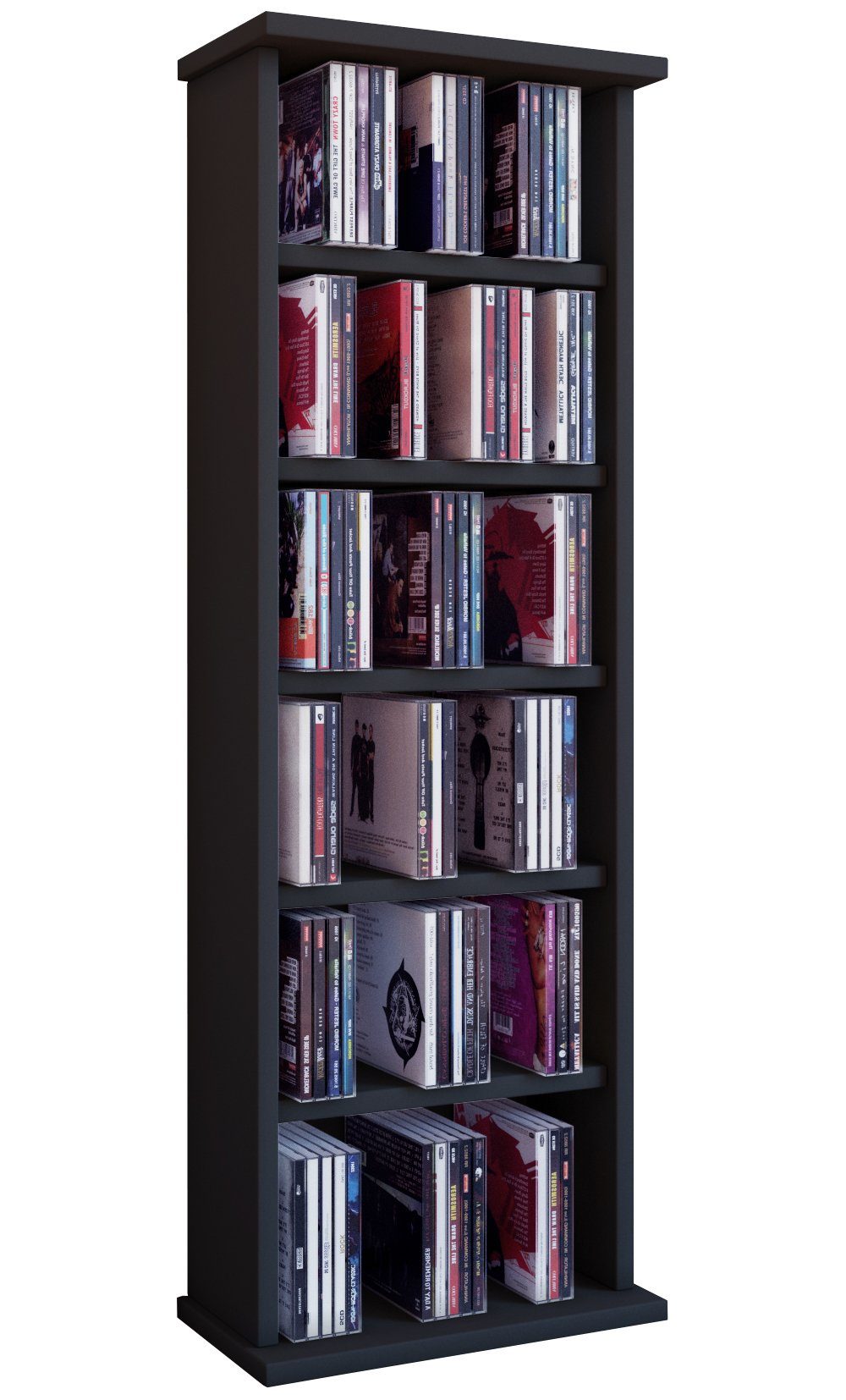 VCM Standregal Vostan B. 31 x T. 18 x H. 92 cm, Medienregal für CDs und DVDs, für Wohnzimmer und Mediaraum, 6 Fächer