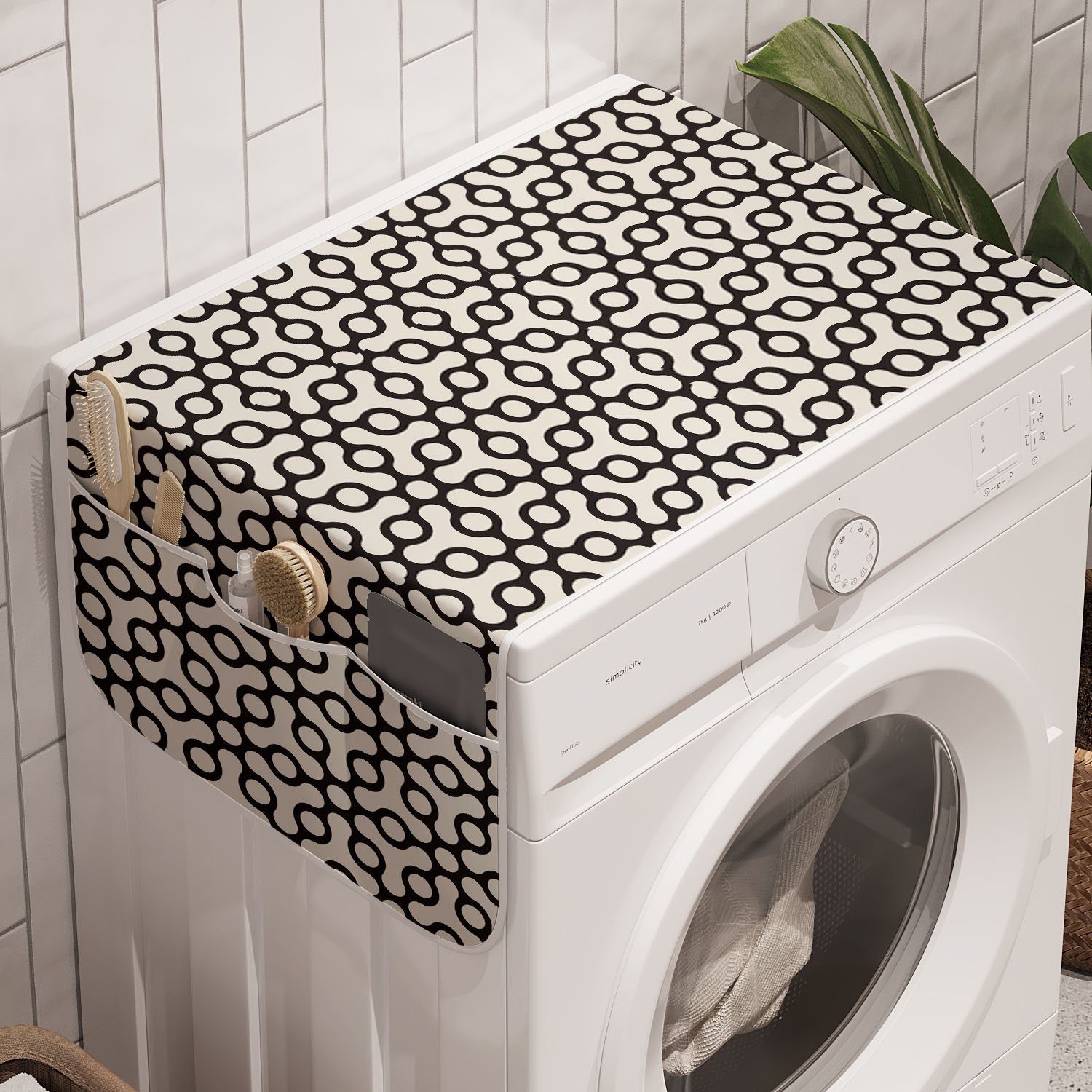 Abakuhaus Badorganizer Anti-Rutsch-Stoffabdeckung für Waschmaschine und Trockner, Geometrisch Gitter wie Kreise Design