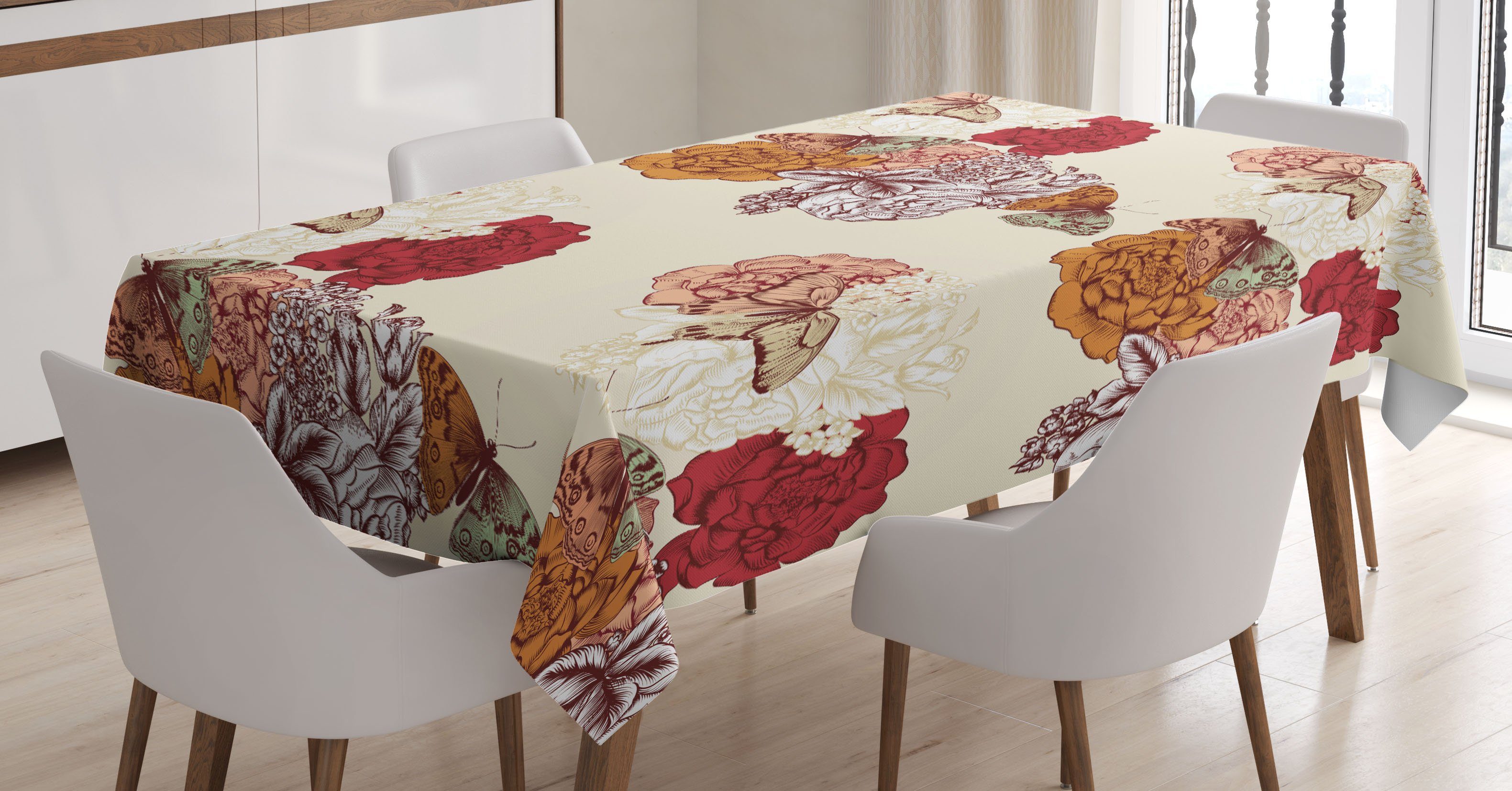 Klare geeignet Modern Große Farben, Waschbar Außen Abakuhaus Tischdecke Für Bereich den Farbfest Blumen-Schmetterlings-Kunst