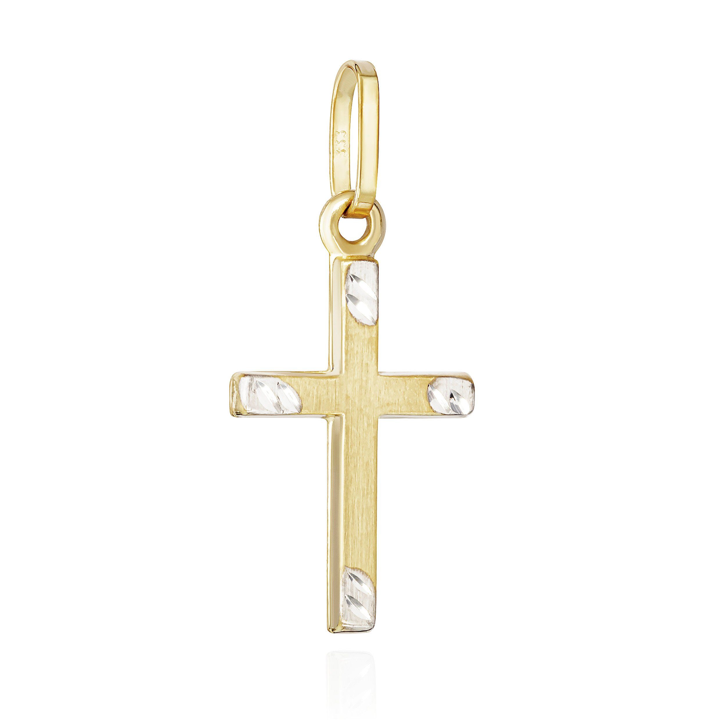 NKlaus Kettenanhänger Kettenanhäger Kreuz 333 Gelb Gold 8 Karat matt diamantiert 17x10mm Kru