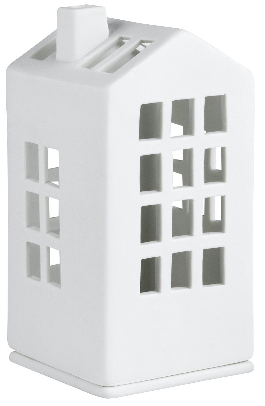 Design H12,5cm Lichthaus Porzellan Mini Teelichthalter weiß Rathaus Räder