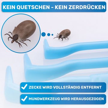 BluePet Zeckenpinzette "Tick-Trick" Zeckenhaken 3er Set Zeckenentferner, Zeckenentfernung für Menschen und Tiere