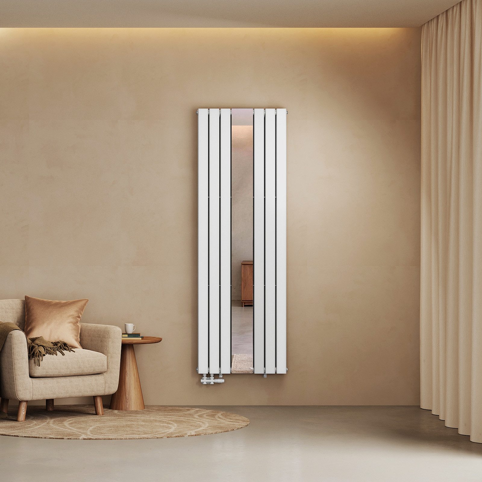 EMKE Heizkörper Vertikal 1800x608 mm Doppellagig mit Ganzkörperspiegel, SPCC-Stahl Warmwasser-Heizkörper, 1788W