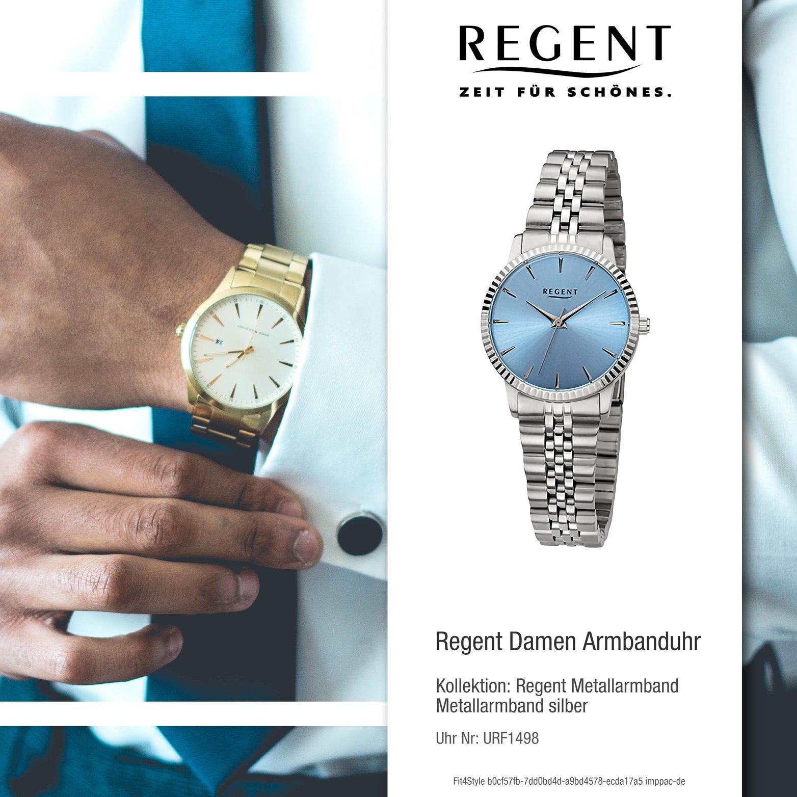 Regent Quarzuhr Regent Damen Armbanduhr (ca. groß Metallarmband rundes silber, Analog, extra 30,5mm) Damenuhr Gehäuse