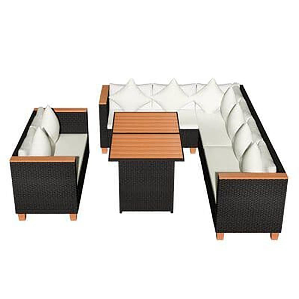 Rattan mit Schwarz 5-teiliges Kissen Poly Big-Sofa DOTMALL Garten-Lounge-Set