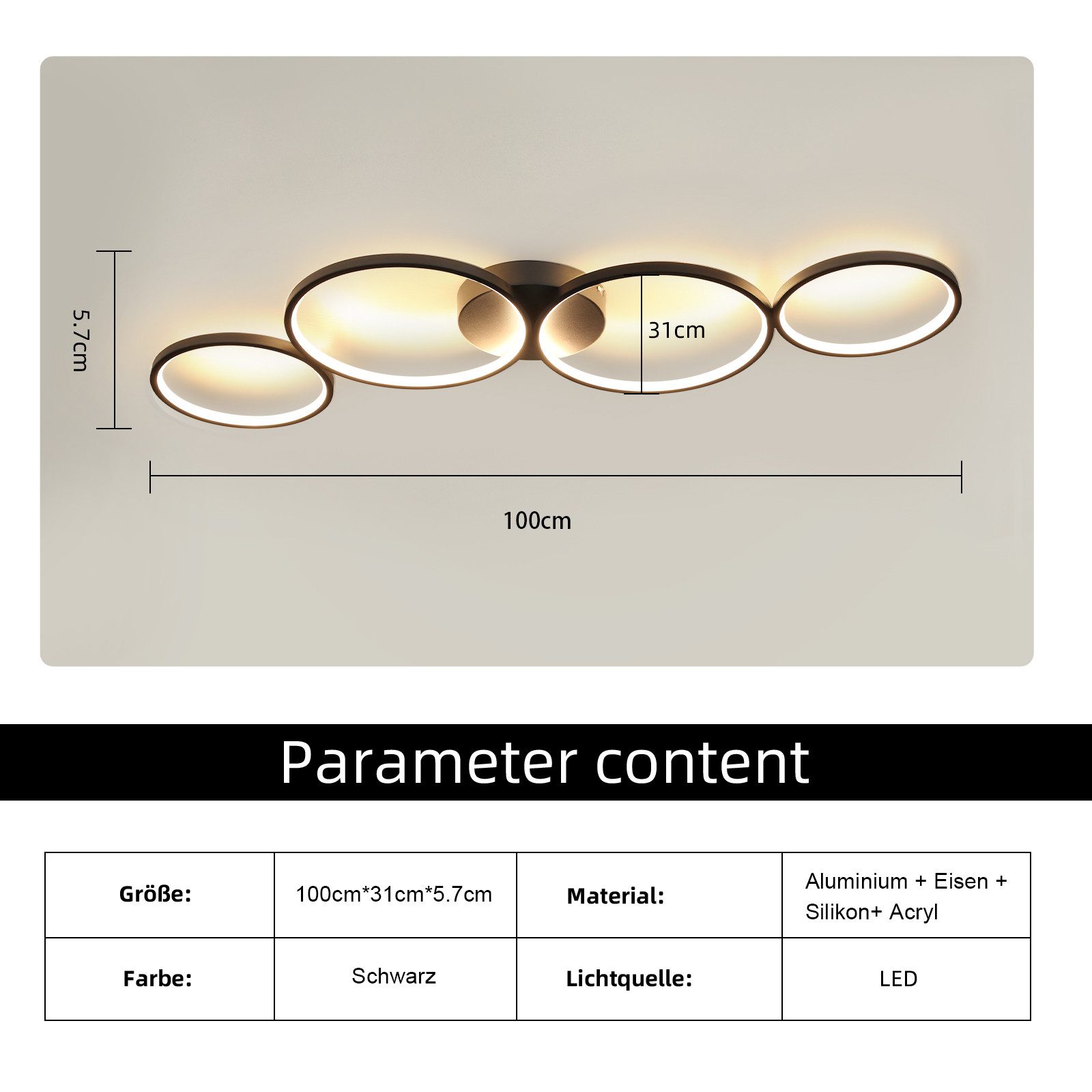 Nettlife LED Deckenleuchte Wohnzimmer Modern Schlafzimmer 4 Flammig in Ringoptik, Dimmbar mit Fernbedienung, LED fest integriert, Warmweiß, Kaltweiß, Neutralwei – Bild 3 von 5