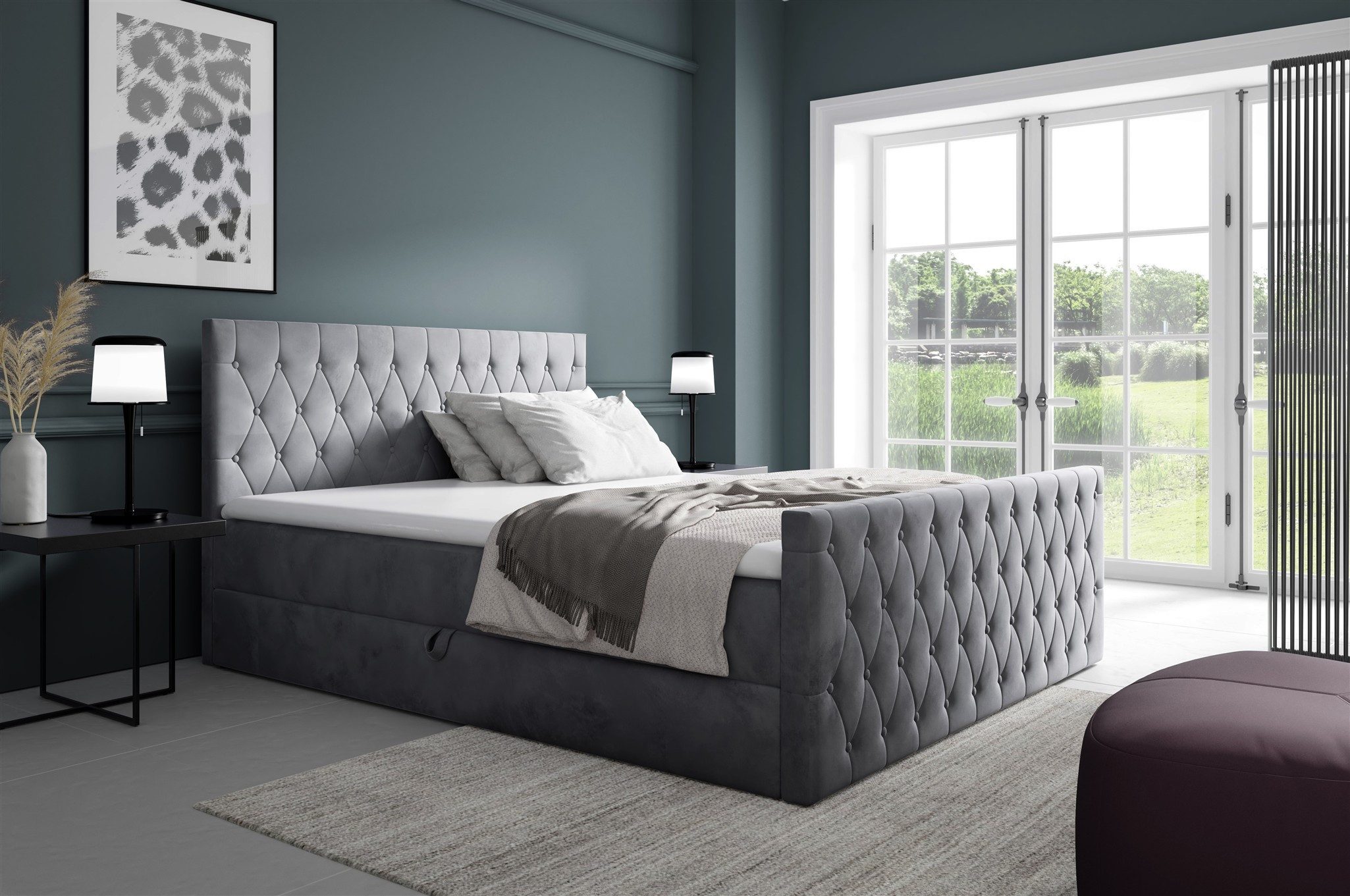 Fun Möbel Boxbett Schlafzimmerbett Asher Premium Stoff Fresh (inkl. Viscoschaumtopper, mit Taschenfederkernmatratze), inkl. Bettkasten