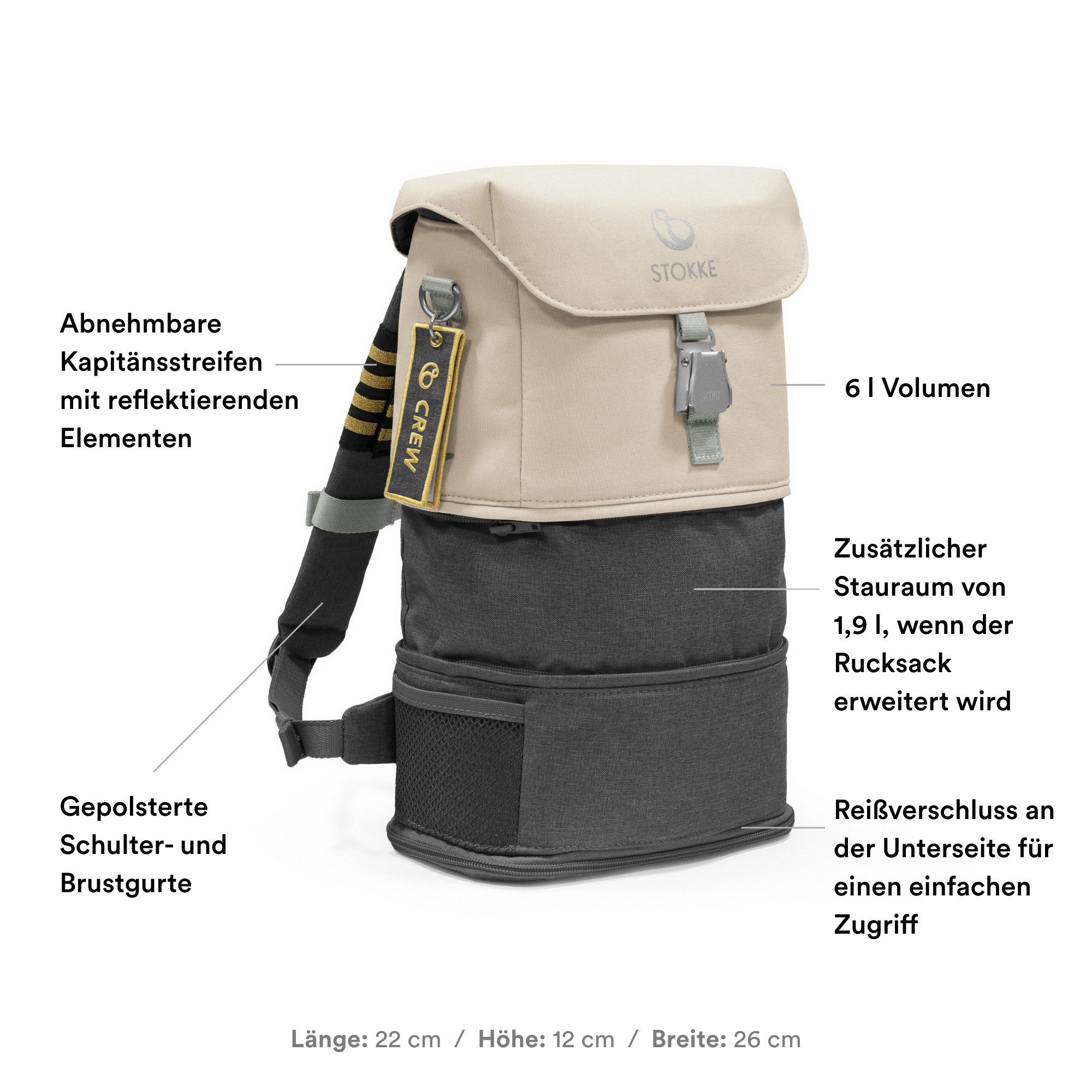 Stokke Kinderrucksack JetKids Backpack - Erweiterbarer Rucksack, für Kinder von 2 bis 7 Jahre im kindgerechten Reise-Design