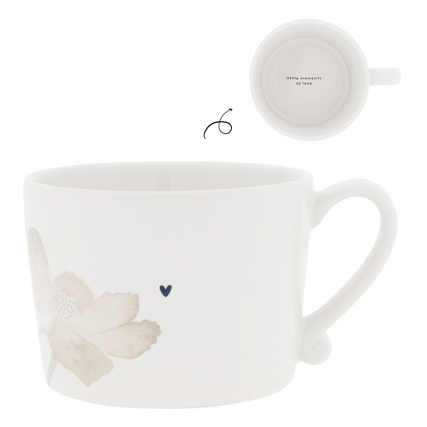 Bastion Collections Tasse Beige Titan, Keramik, Spülmaschinengeeignet, Weiß, Blume, H: 7.2cm