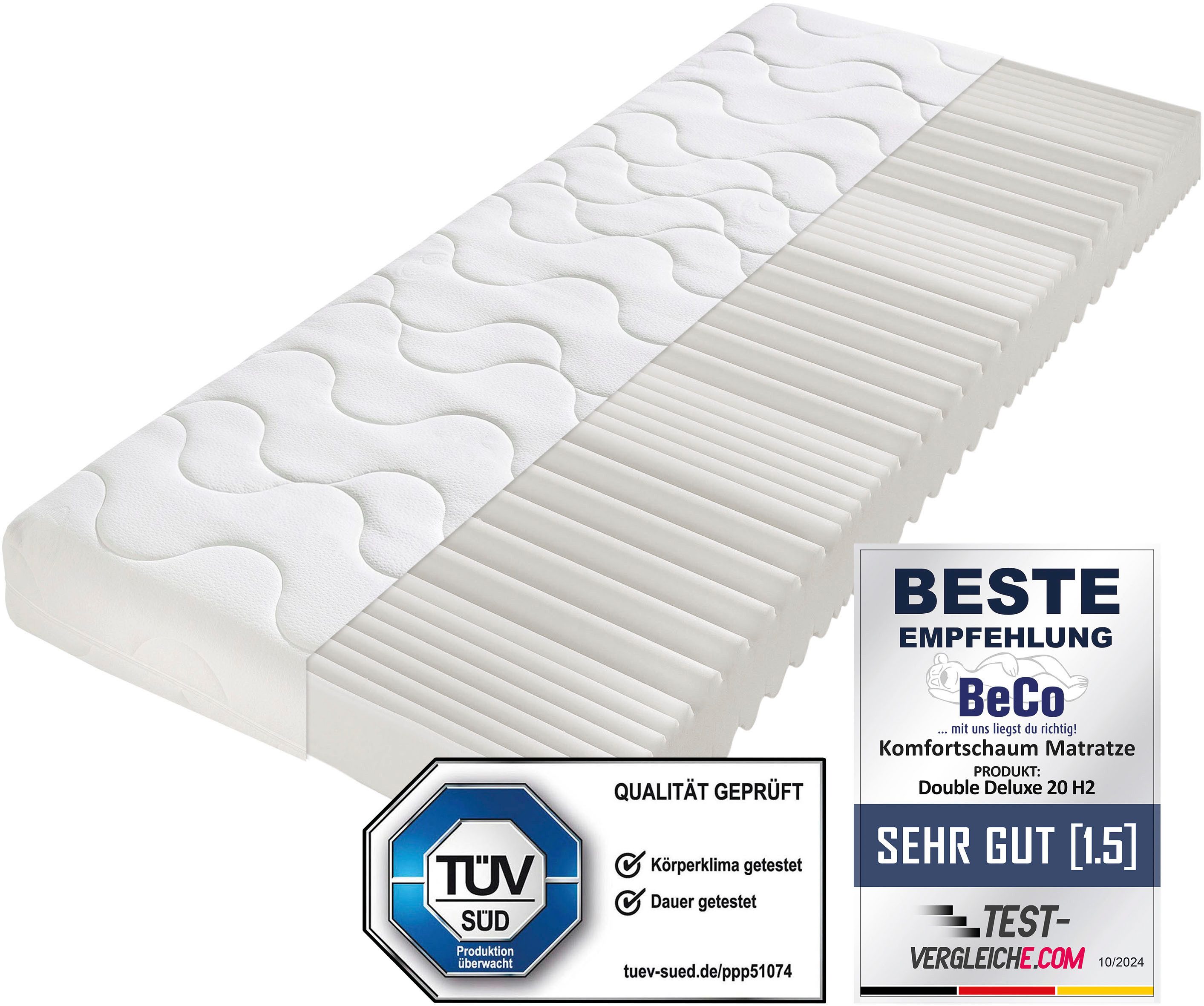 Komfortschaummatratze Double Deluxe Matratze 20, Matratze in 90x200 cm und weiteren Größen, Beco, 20 cm hoch, Matratze vom TÜV Süd getestet*, über 2.000 5-Sterne-Bewertungen!