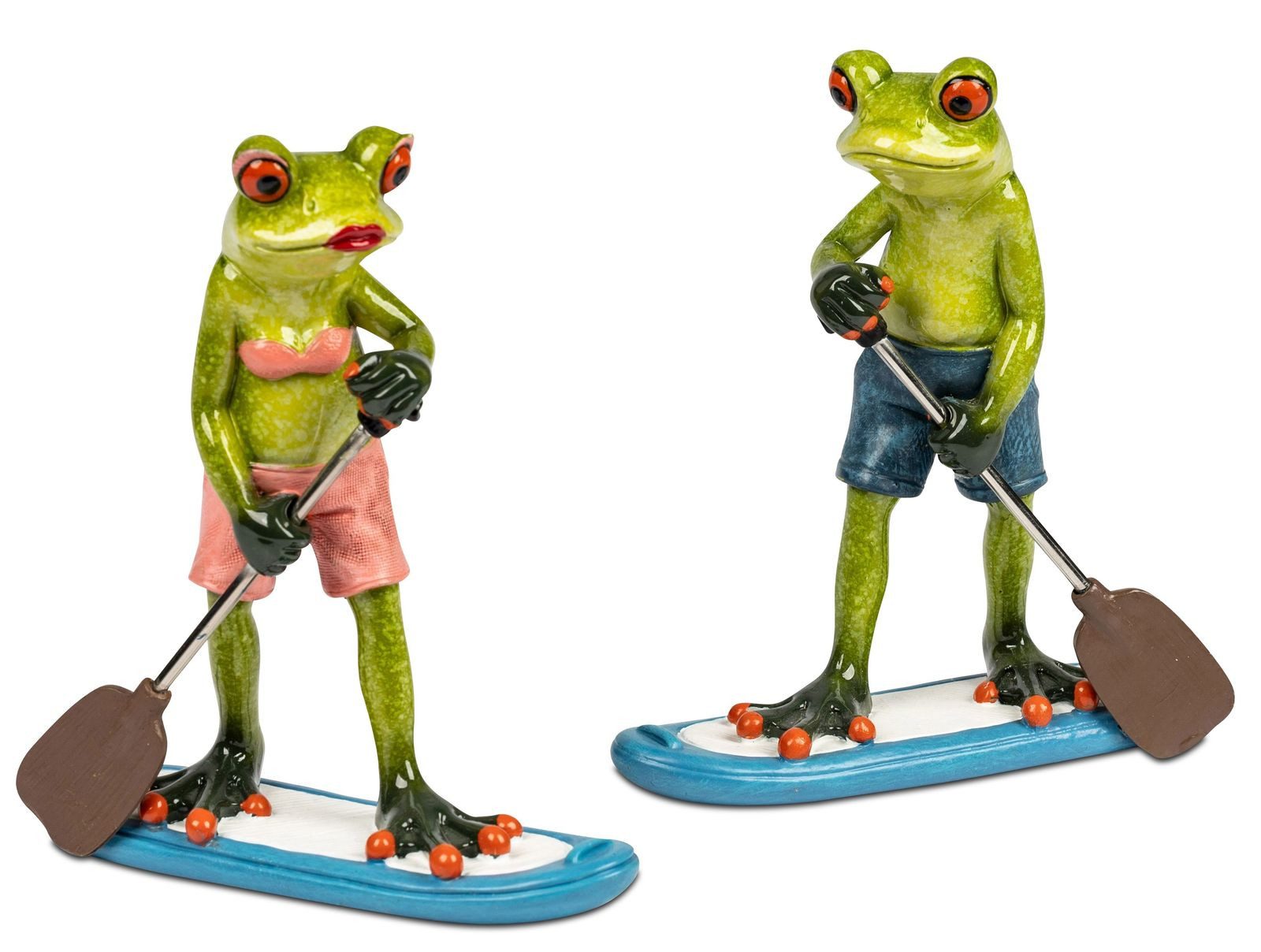 formano Sammelfigur 2er Set Frösche beim Stand Up Paddling je 16cm Handbemalt glänzend (2er Set)