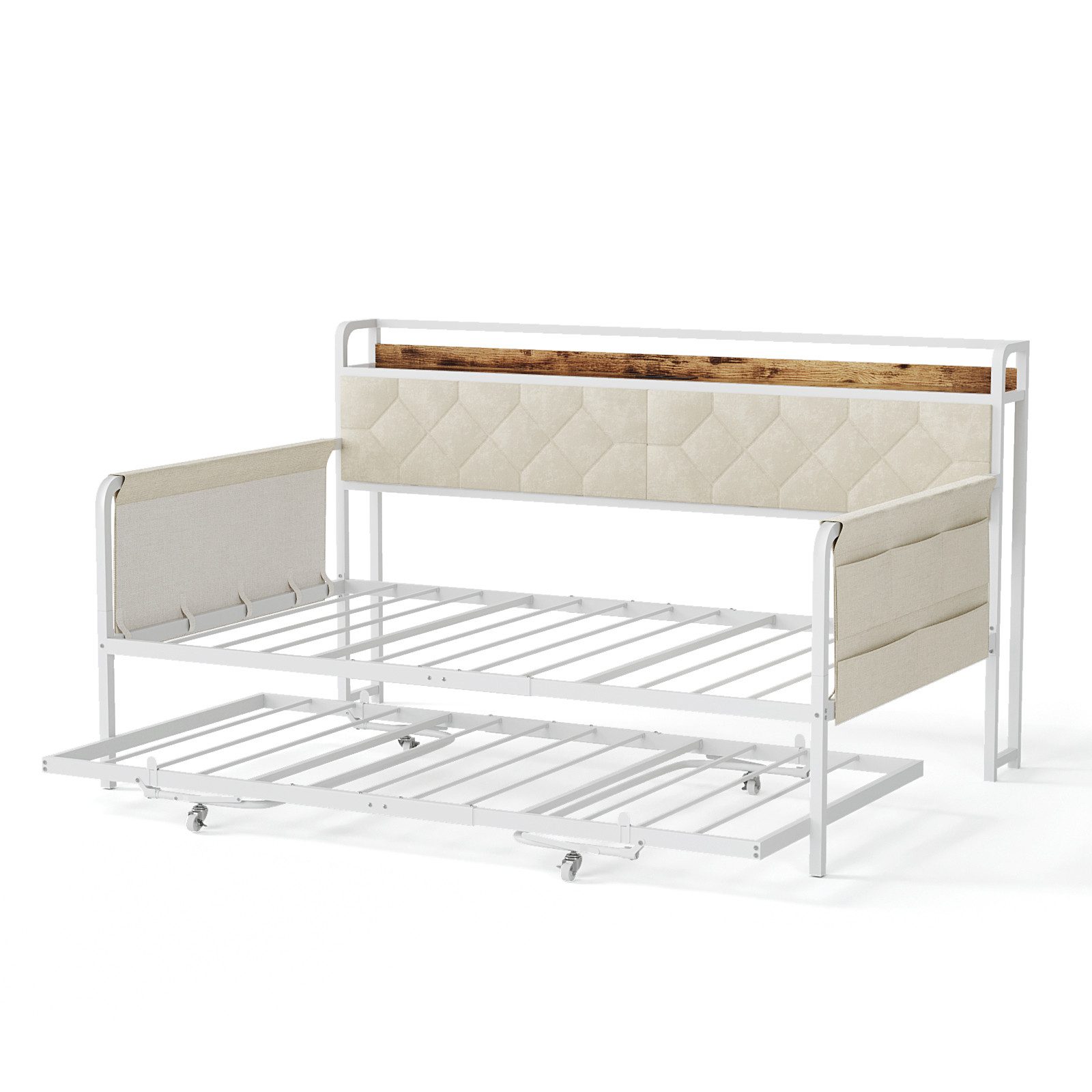VINGLI Ausziehbett mit USB-Steckdosen & LED-Beleuchtung, Tagesbett, mit stabilem Metallrahmen