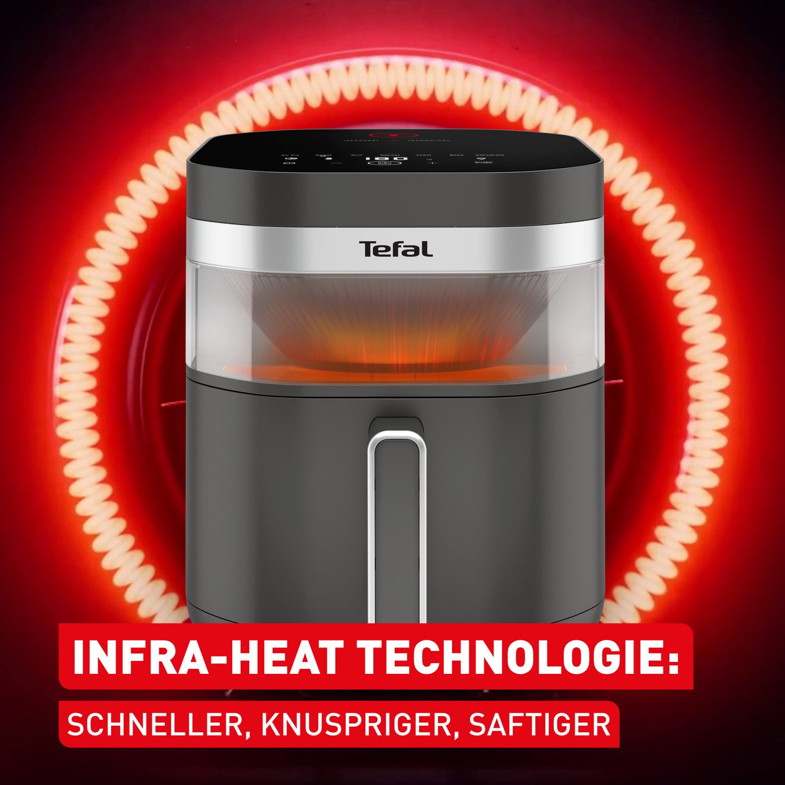 Tefal Heißluftfritteuse Easy Fry Infrared, ideal für 6-8 Personen, Infrarot-Technologie, 2020 W, 8 Programme, Sichtfenster, doppelte Heizelemente, EY832H