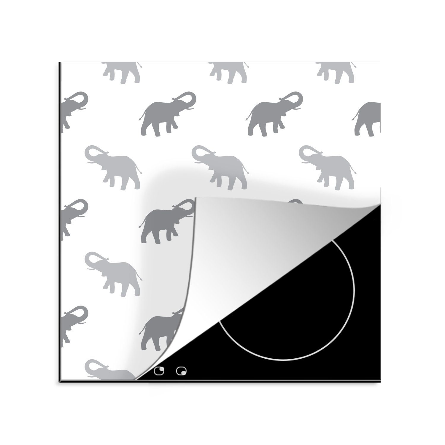 küche Ceranfeldabdeckung, 78x78 - - Arbeitsplatte Weiß, tlg), Elefant Vinyl, (1 Herdblende-/Abdeckplatte MuchoWow Muster cm, für