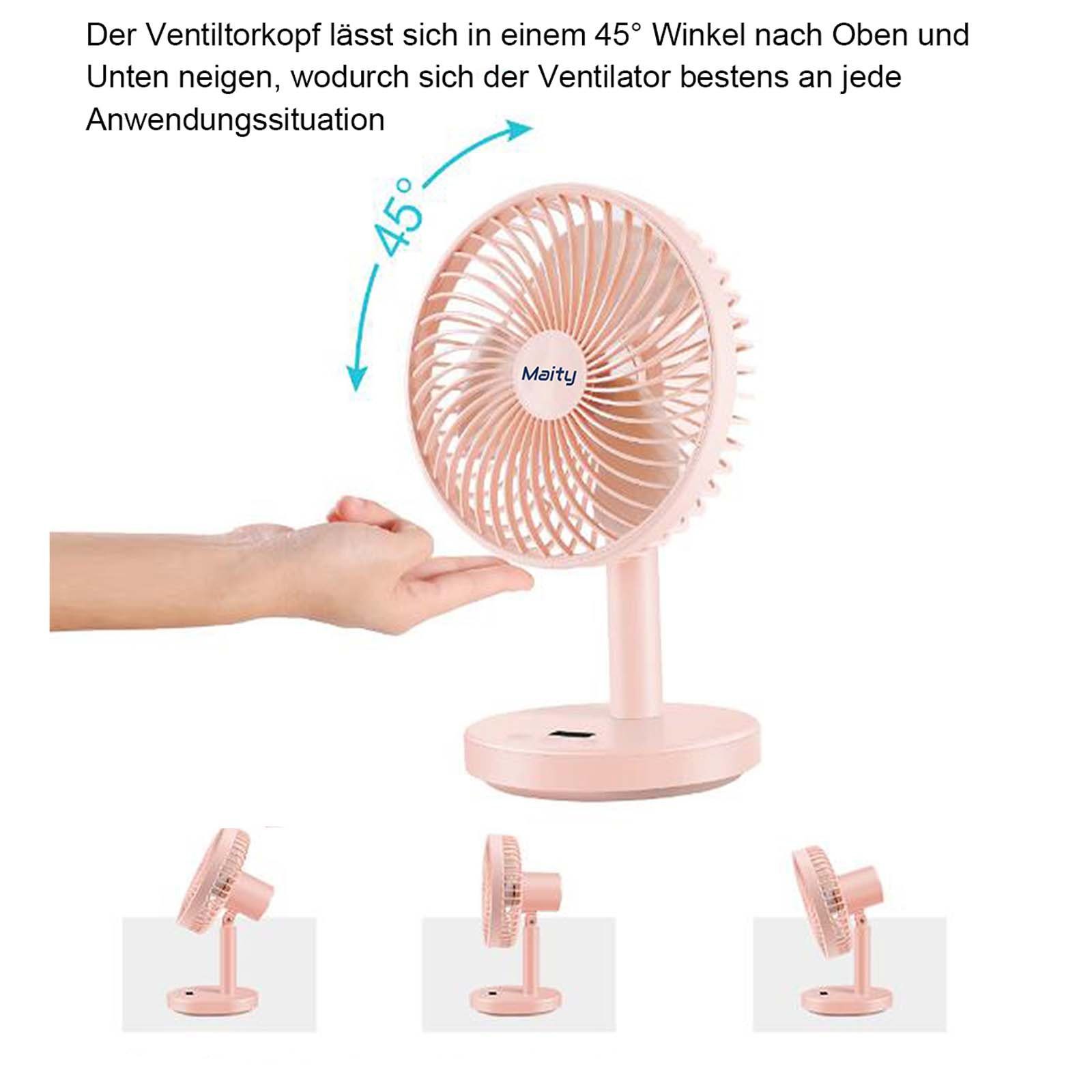 RAIKOU Tischventilator Tischventilator mit Timer verschiedenen Stärken, Blau Ausschalten vier zum Schreibtischventilator mit