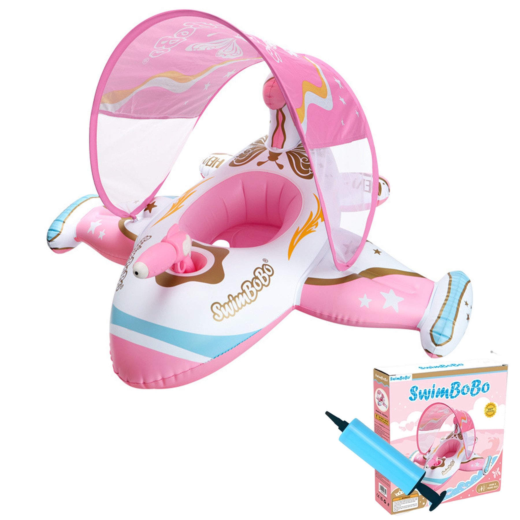Mutig Schwimmring Baby Schwimmring, Schwimmhilfe Baby mit UPF50+ Abnehmbarem Sonnendach (Verstellbare Schultergurte, Aufblasbarer Schwimmreifen Baby, Baby Schwimmtrainer), für Kleinkinder ab 6 7 8 9 10 11 Monate und ab 1 2 3 Jahr