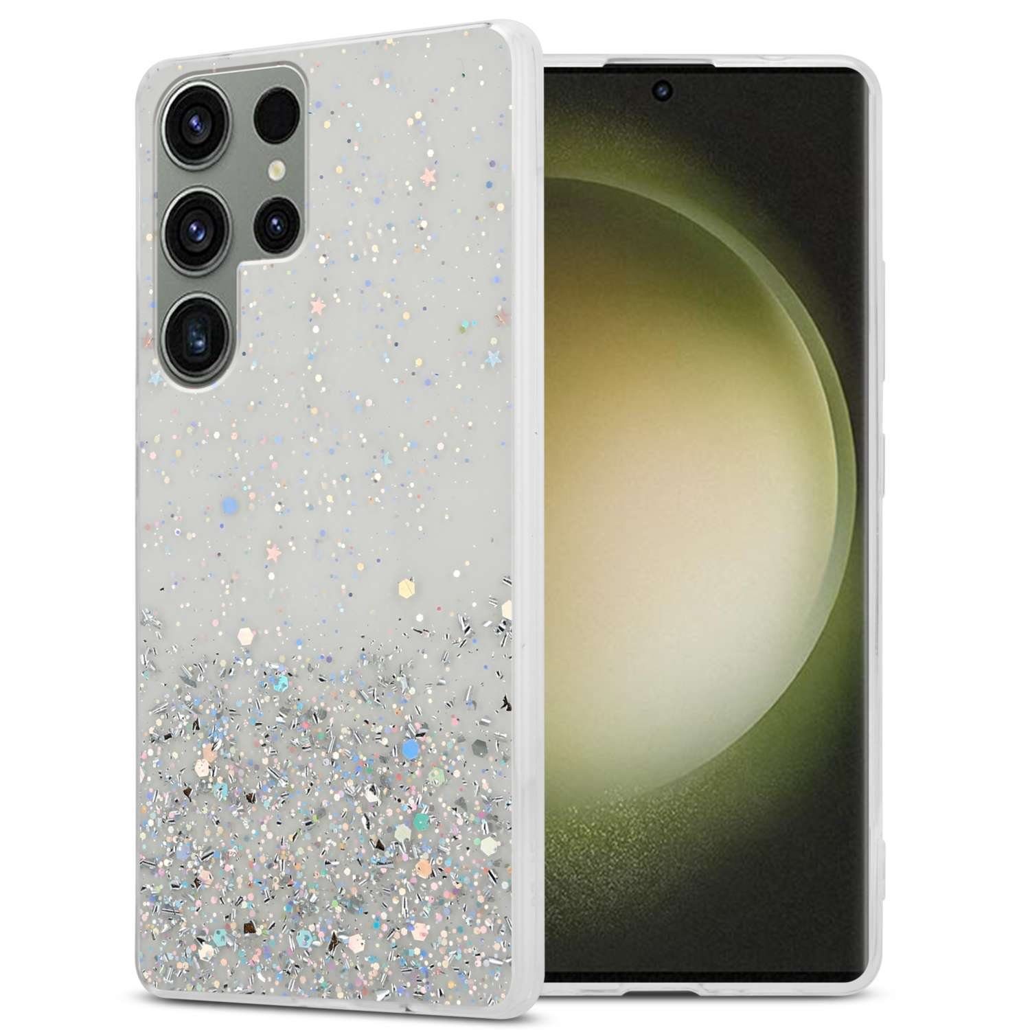 Cadorabo Handyhülle für Samsung Galaxy S23 ULTRA Hülle Samsung Galaxy S23 ULTRA, Flexible TPU Silikon Handy Schutzhülle - Hülle - mit Glitzer