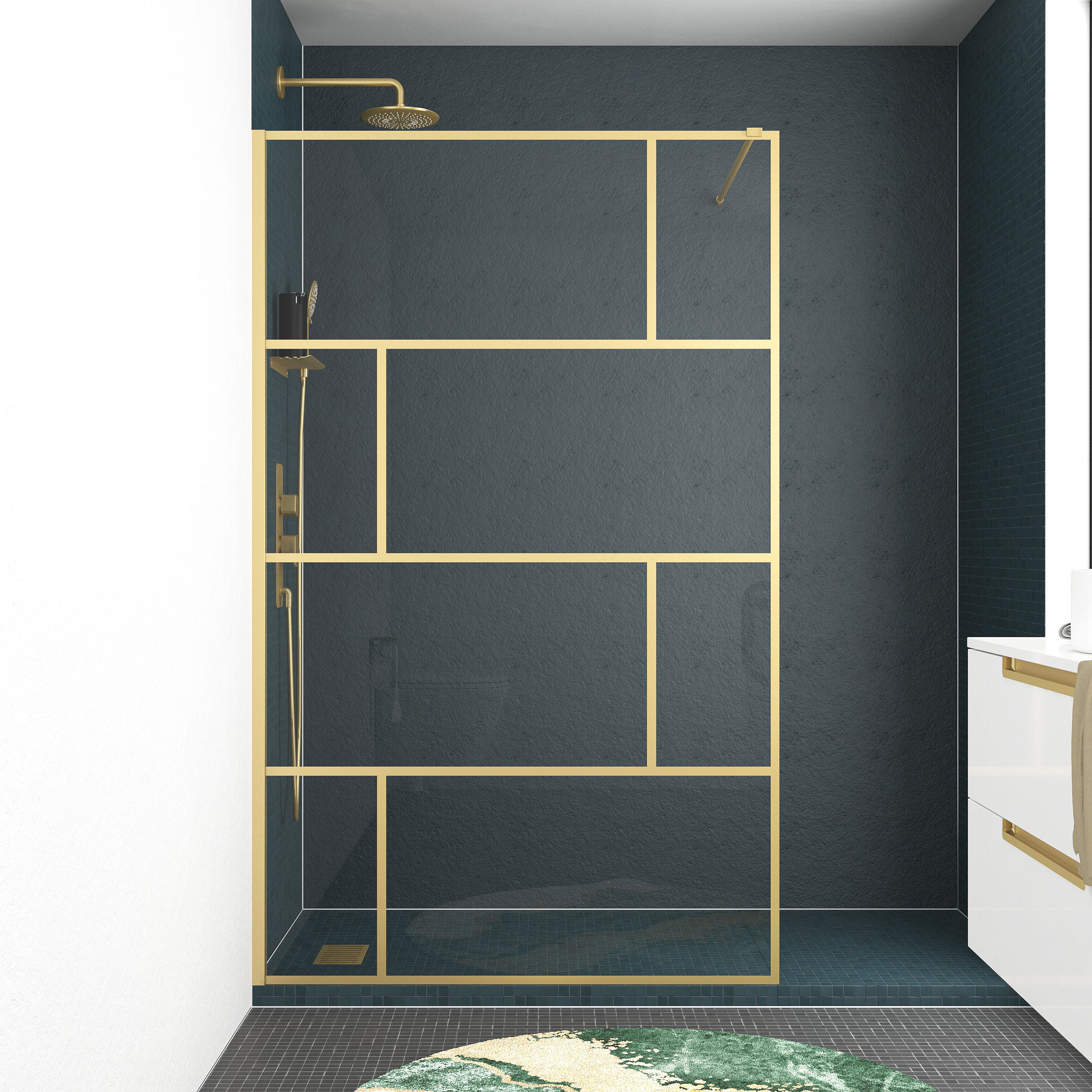 Marwell Walk-in-Dusche Bricks Gold, Einscheibensicherheitsglas, mit goldenen Siebdruck