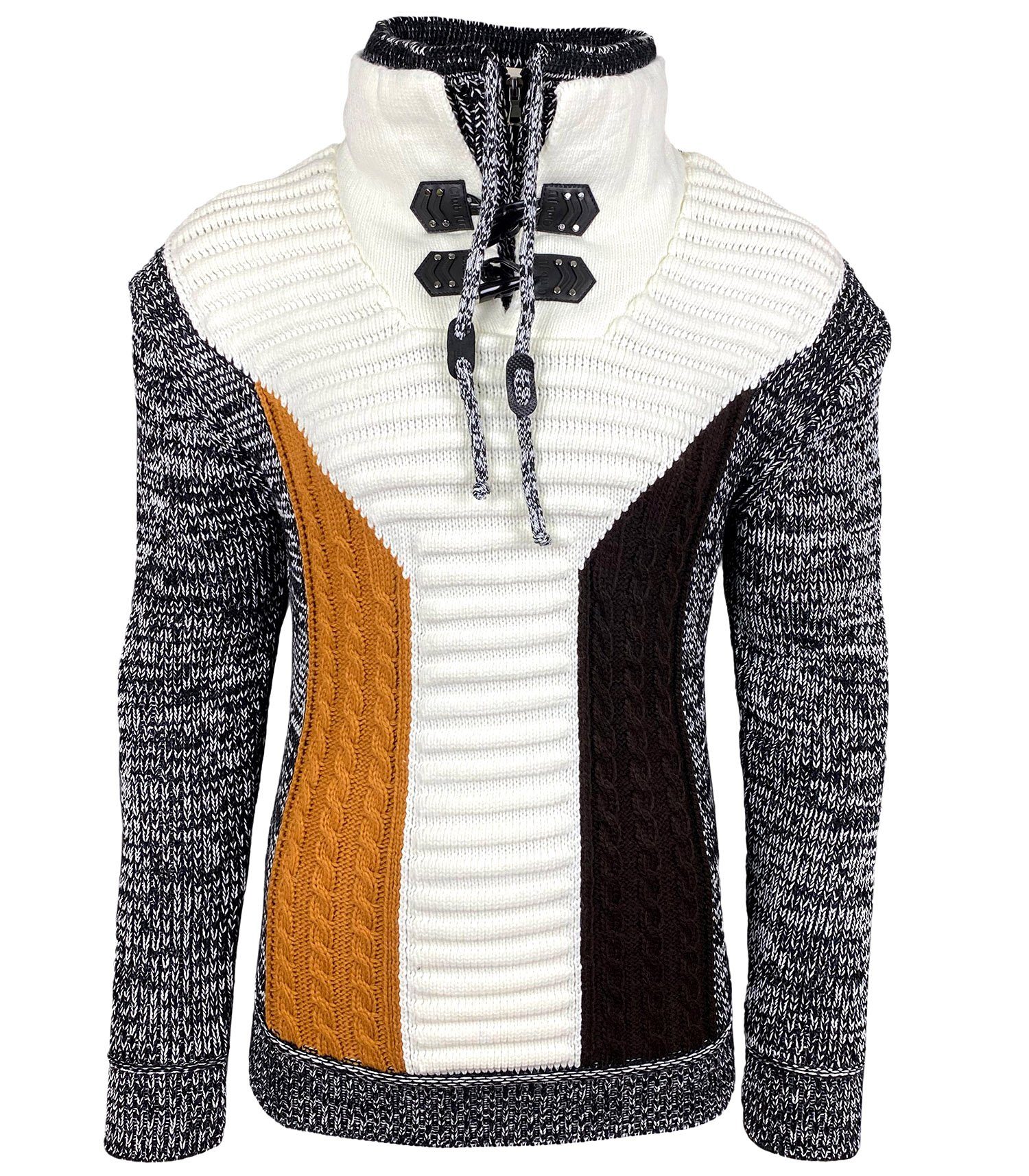 Baxboy Strickpullover Baxboy Herren Grobstrick Pullover Doppeltem Stehkragen B-51113