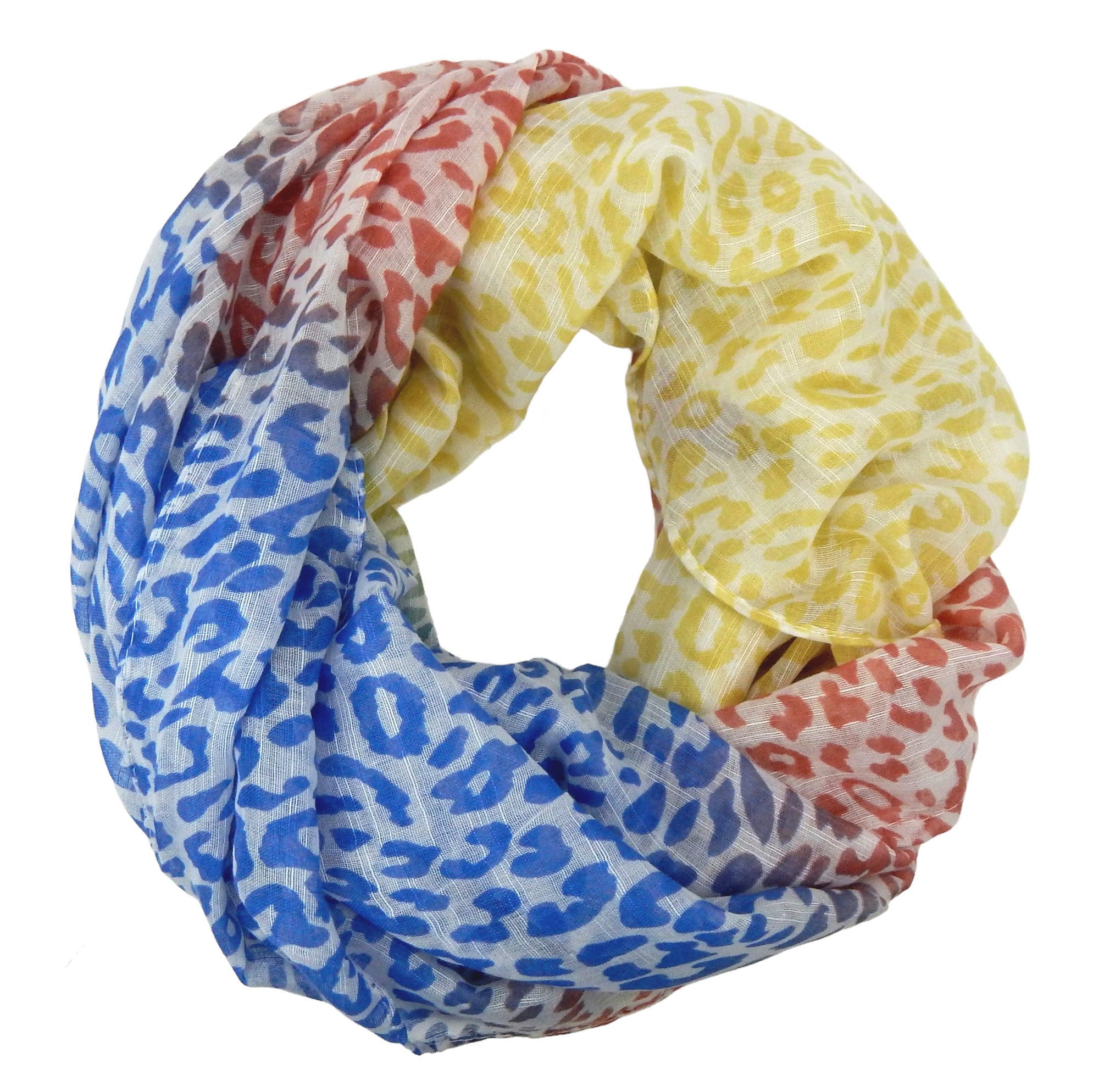 Ella Jonte Loop, Leopard bunt blau orange rosa gelb braun türkis leichter Schal