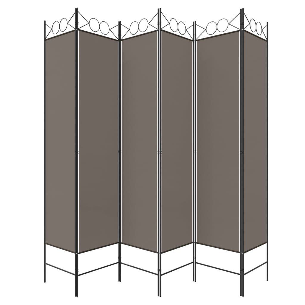 Paravent 240x200 furnicato cm Raumteiler Anthrazit Stoff 6-tlg.