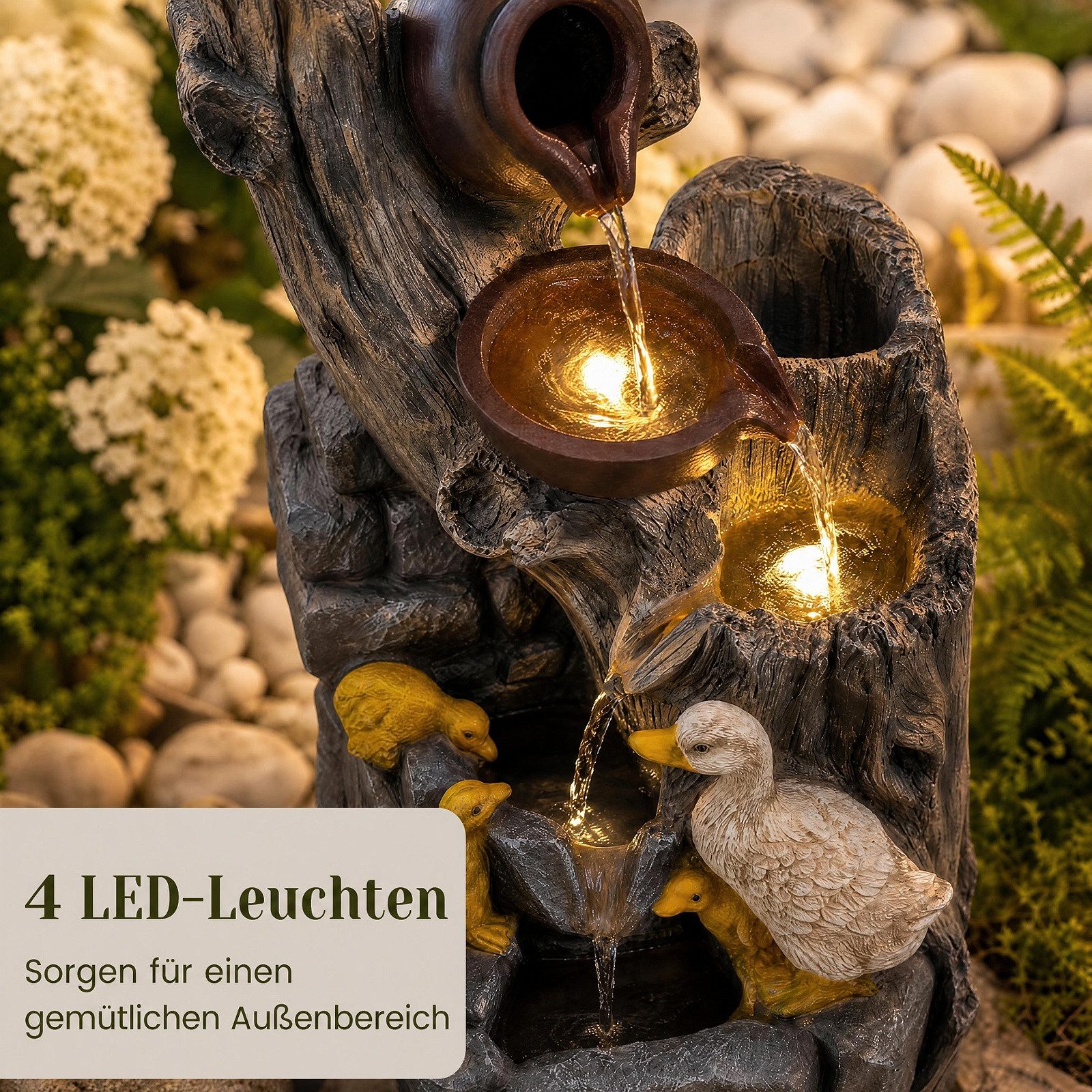KOMFOTTEU Zimmerbrunnen 4-stufiger Springbrunnen mit LED-Licht & Pumpe, dekorativer Zierbrunnen, 30 x 27 x 57 cm – Bild 5 von 5