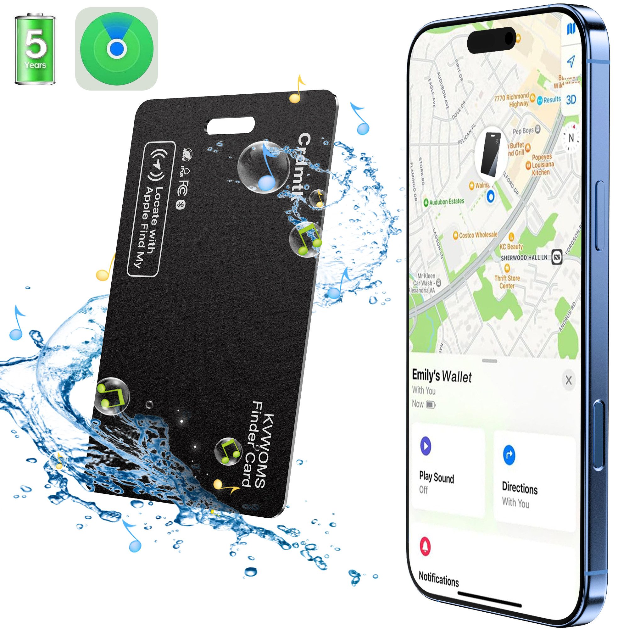 Geldbörsen-Tracker-Karte,Air Tag Geldbörsenfinder,IP68 wasserdicht GPS-Tracker
