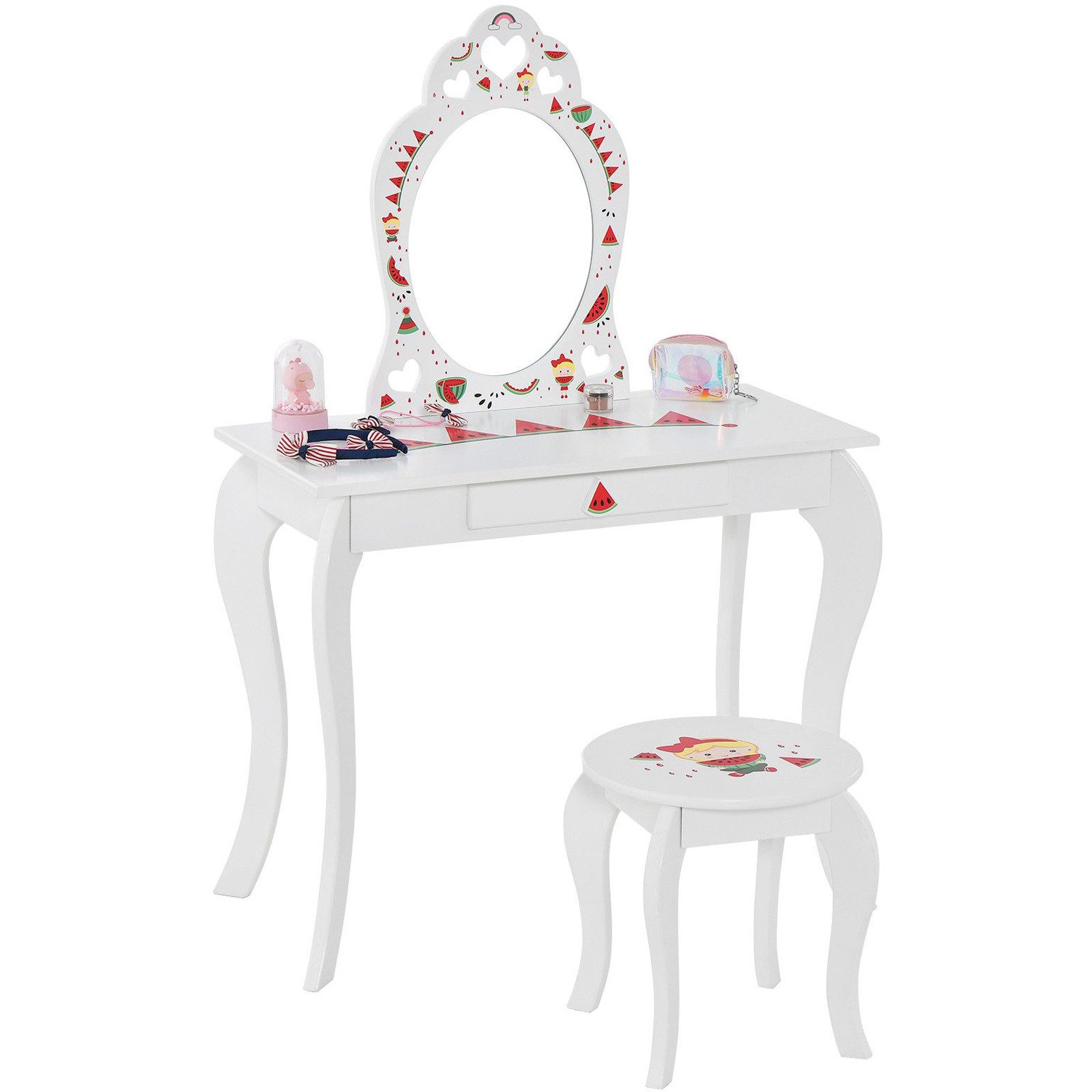 COSTWAY Schminktisch mit Spiegel & Stuhl, Kinder, Holz, 72x36x106cm günstig online kaufen