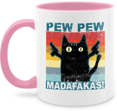Shirtracer Tasse »Pew Pew Madafakas pewpewpew - Kaffeetasse mit Spruch - Tasse zweifarbig«, Keramik, katzentassen - kaffeetasse katzenmotiv - tasse statement - fanmug