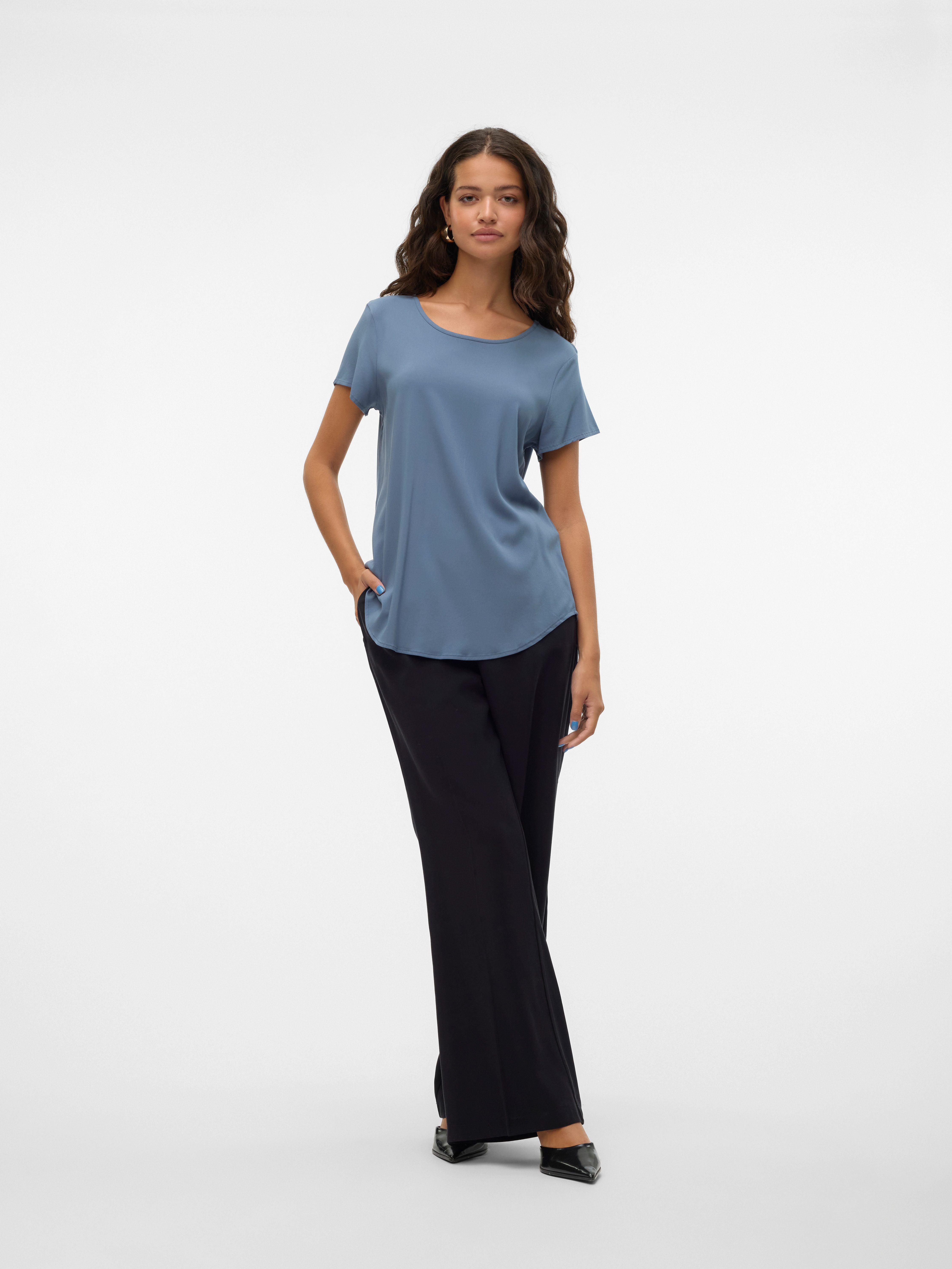 Vero Moda Blusenshirt VMBELLA SS TOP WVN GA NOOS Viskosemischung, abgerundeter Saum – Bild 4 von 5