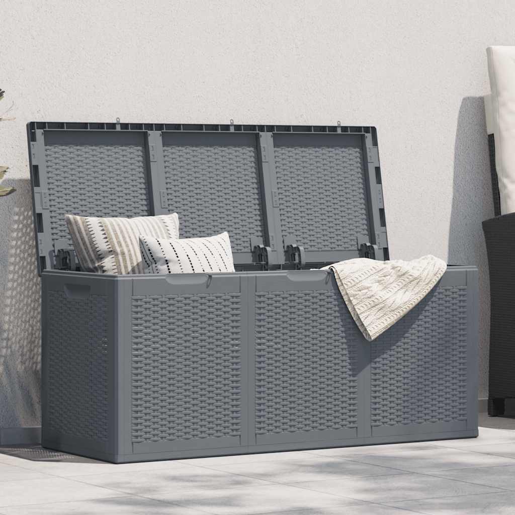 furnicato Gartenbox Auflagenbox Polypropylen Rattan-Optik 118,5x44,5x51 cm Grau, UV-beständige Kissenbox mit 270 l Stauraum und seitlichen Griffmulden