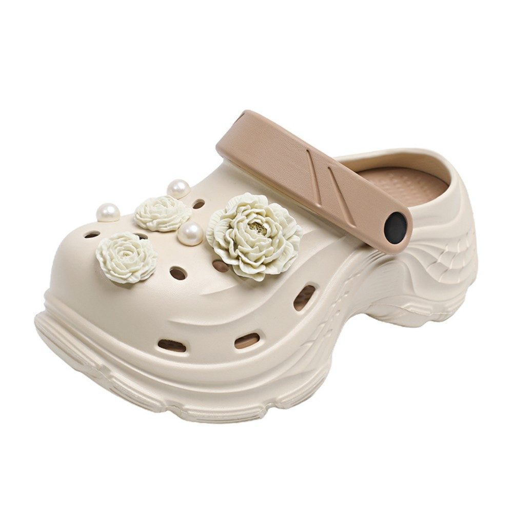 HUSK'SWARE Damen Clogs mit Blumen & Perlen Clog (Süßes Blumen-Design, Leicht & bequem) Weiches & flexibles EVA-Material Rutschfeste Sohle