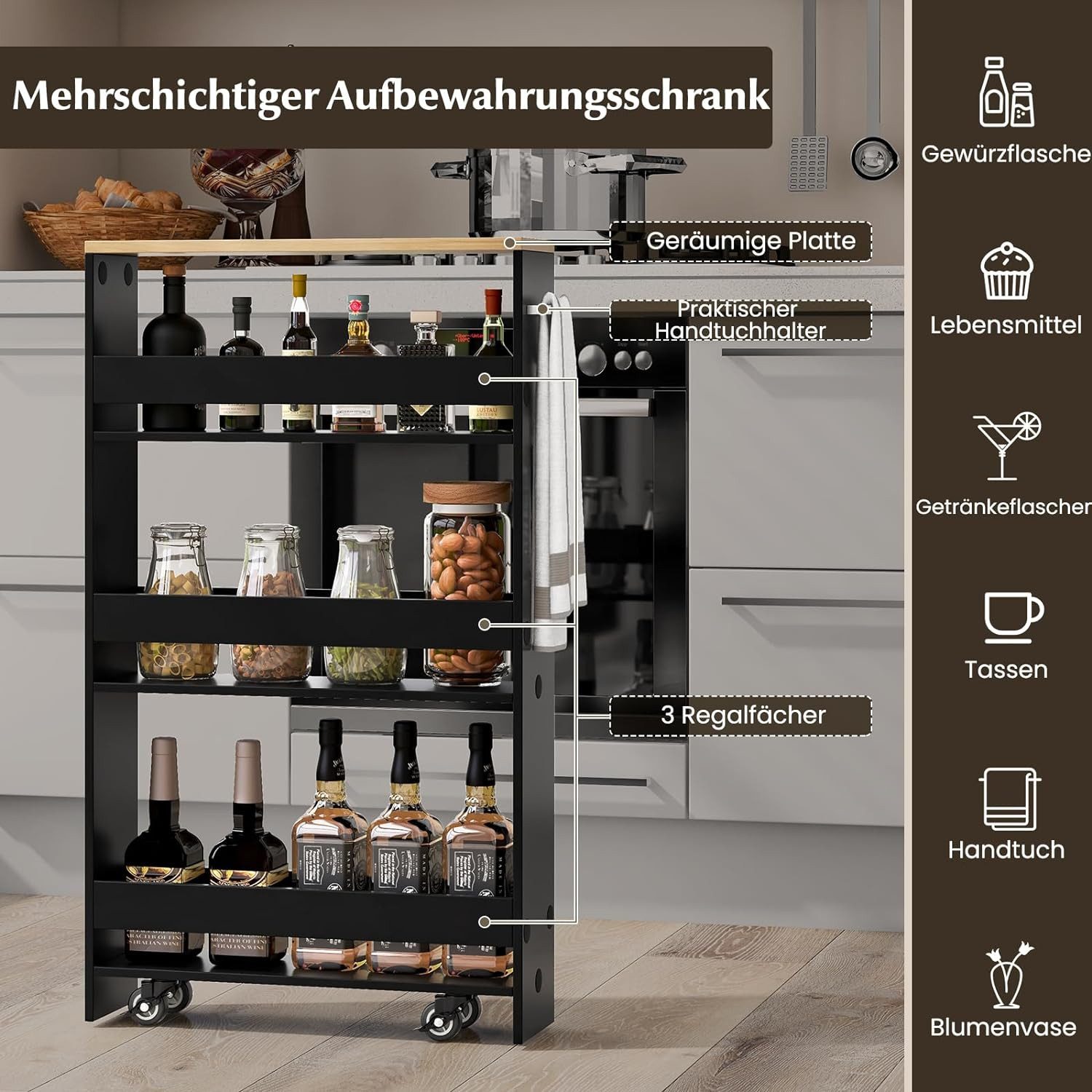 KOMFOTTEU Regalwagen Nischenregal, 4 Ebenen, mit günstig online kaufen