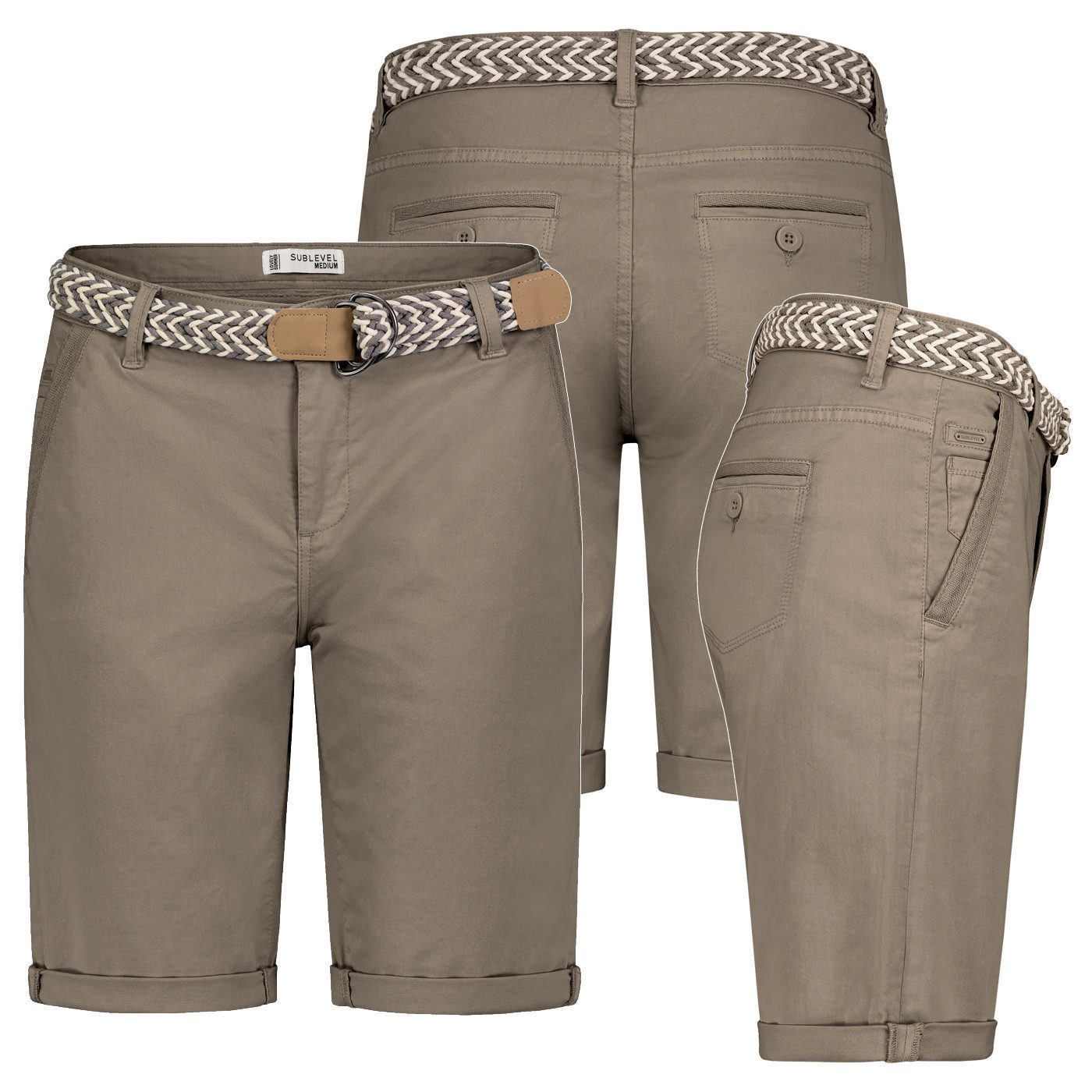 SUBLEVEL Bermudas Damen Short Bermuda kurze Hose Sommer Chino Short Stoff Hose Gürtel