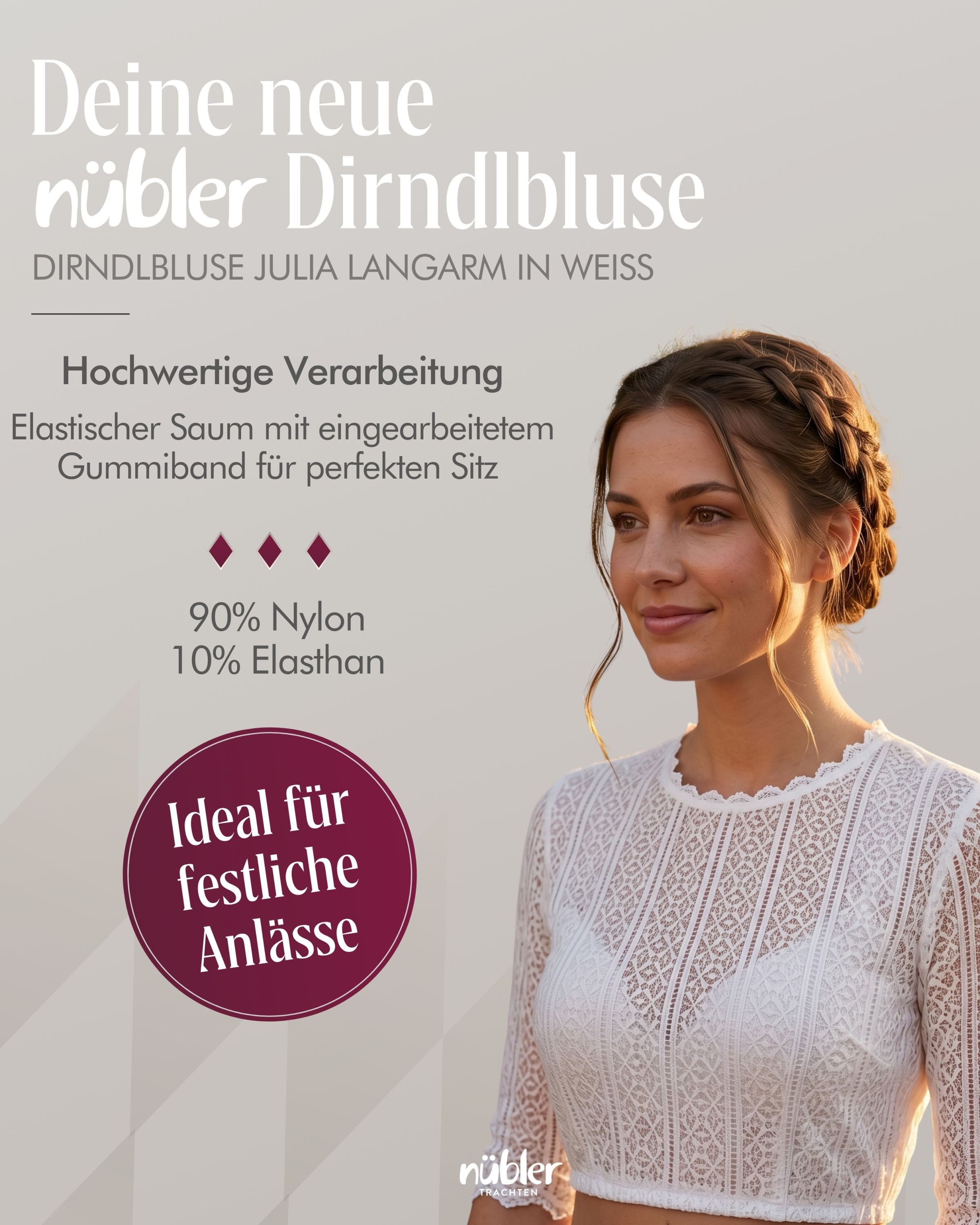 Nübler Dirndlbluse Dirndlbluse Langarm Julia in Creme von Nübler