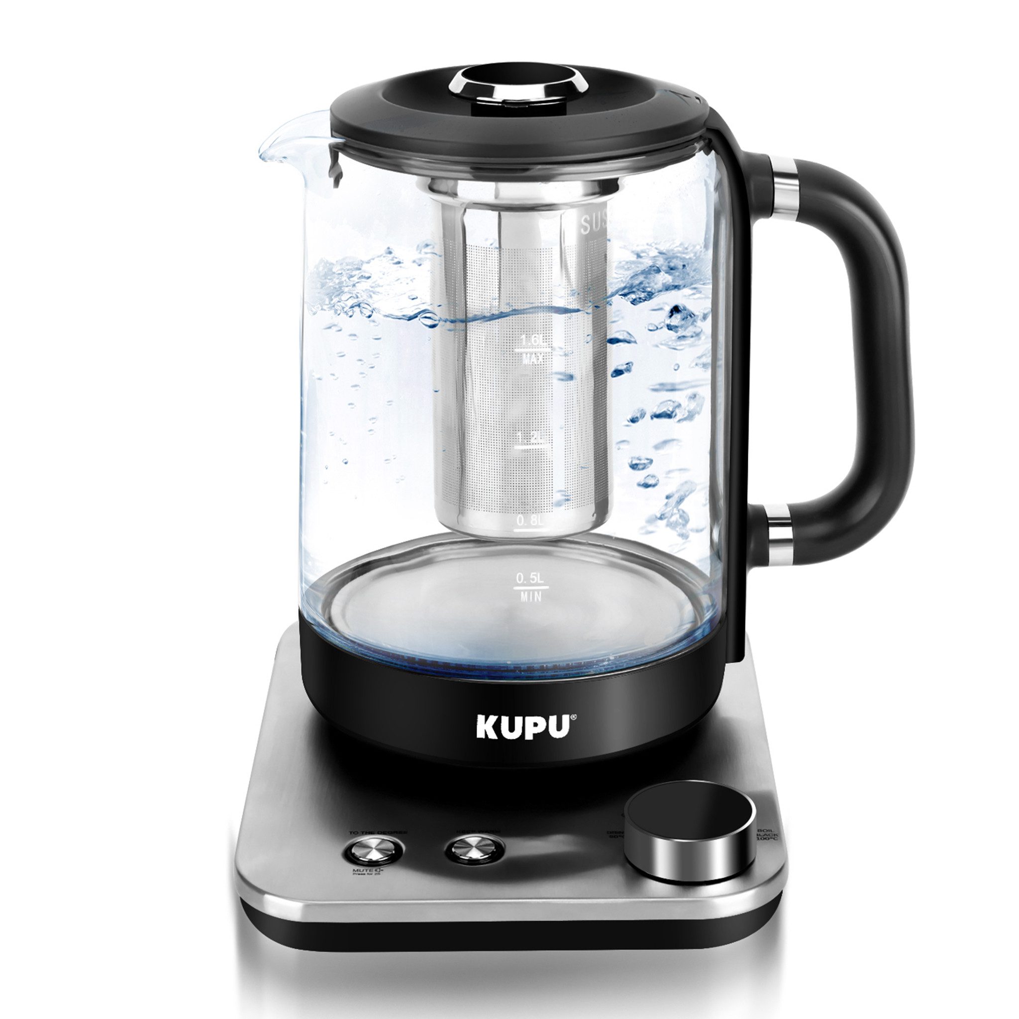 KUPU Wasserkocher mit Temperatureinstellung, 1,6L, 2200,00 W, 2200 Watt, Warmhaltefunktion, Auto-Off, Kalkfilter