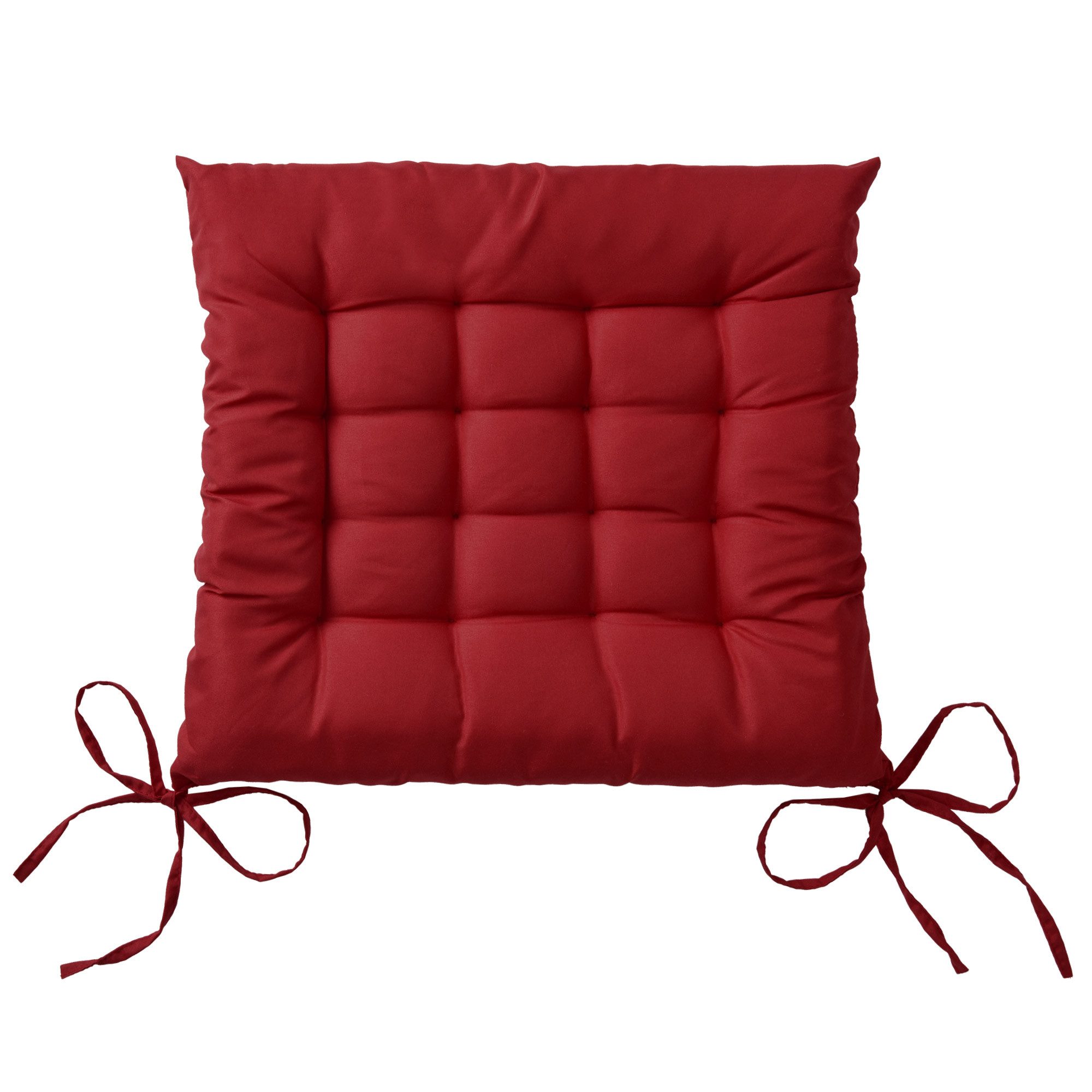 Beautissu Stuhlkissen 4er Set Stuhlkissen 40x40 mit Bändern Lea, Dunkelrot, Indoor & Outdoor Aulagen mit 5 cm Polsterung für Gartenmöbel & Stühle