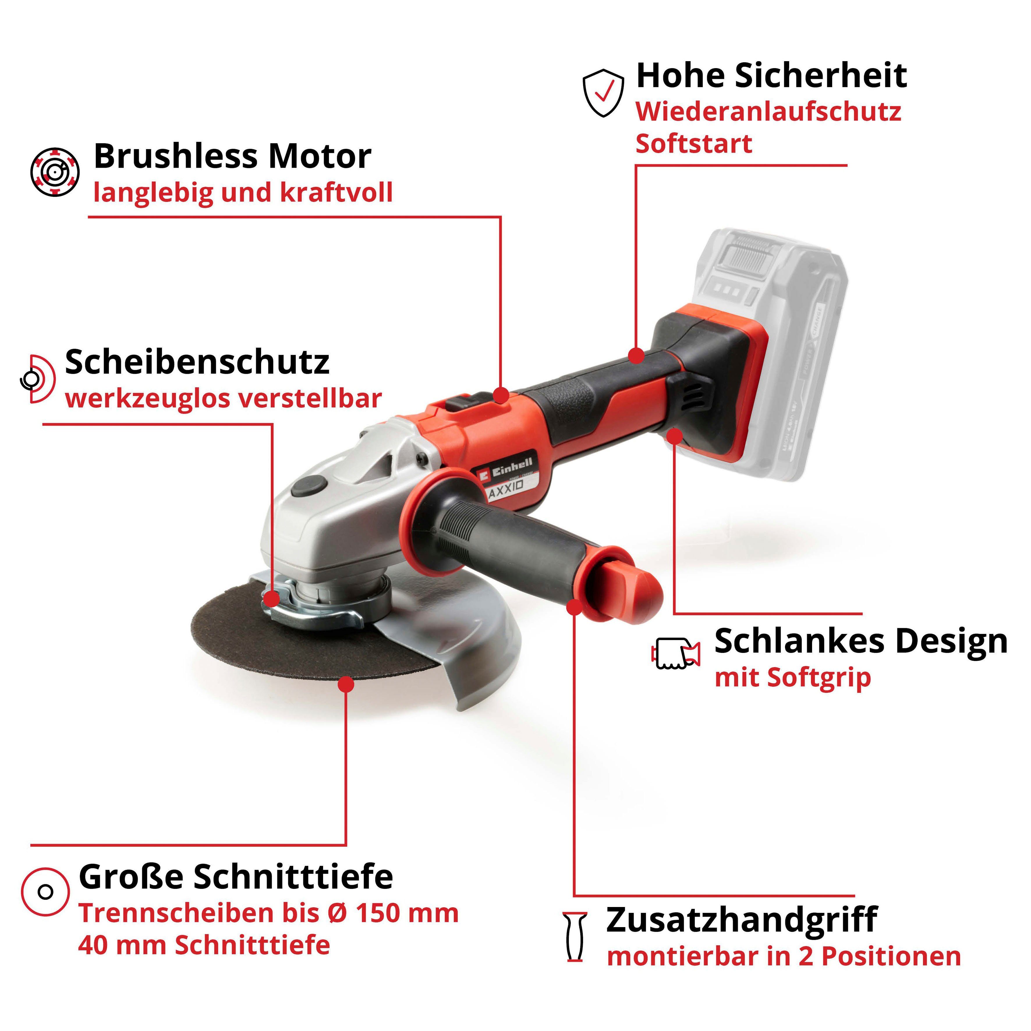 BL und Akku - Einhell Solo, ohne TE-AG Akku-Winkelschleifer 18/150 (3 Li tlg), Ladegerät