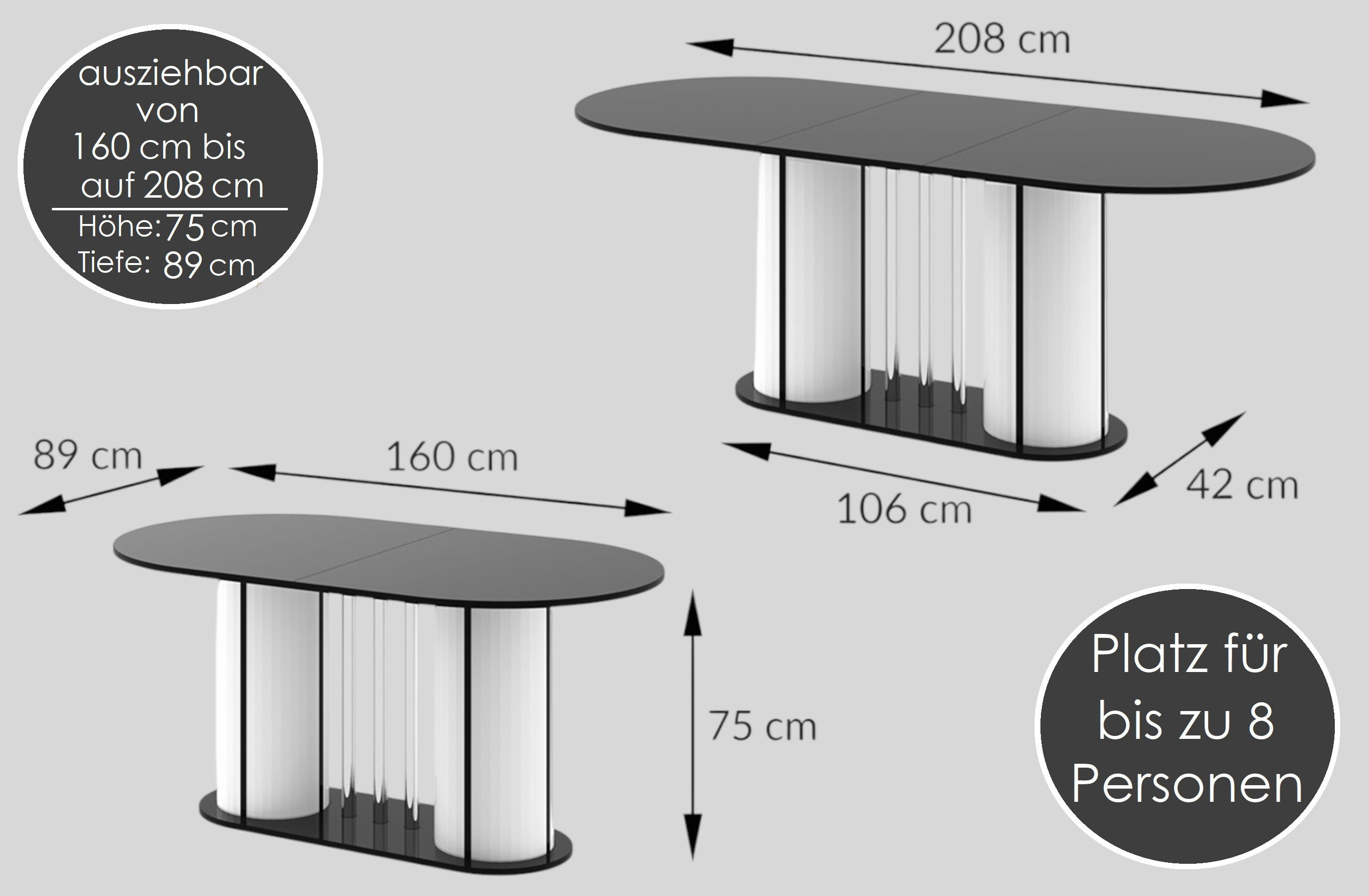 designimpex Esstisch Design Esstisch HCE-111 Oval Hochglanz ausziehbar Tisch Esszimmer rund