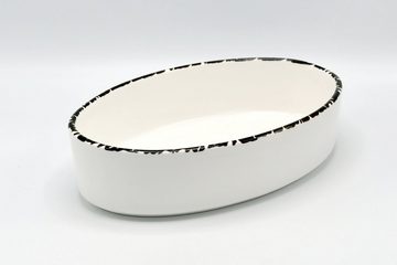 Florina Auflaufform Auflaufform Backform Küchenform Lasagneform oval 27 cm Retro, Porzellan, (1-St), Keramik, mit hübschem dunkelblauen Muster