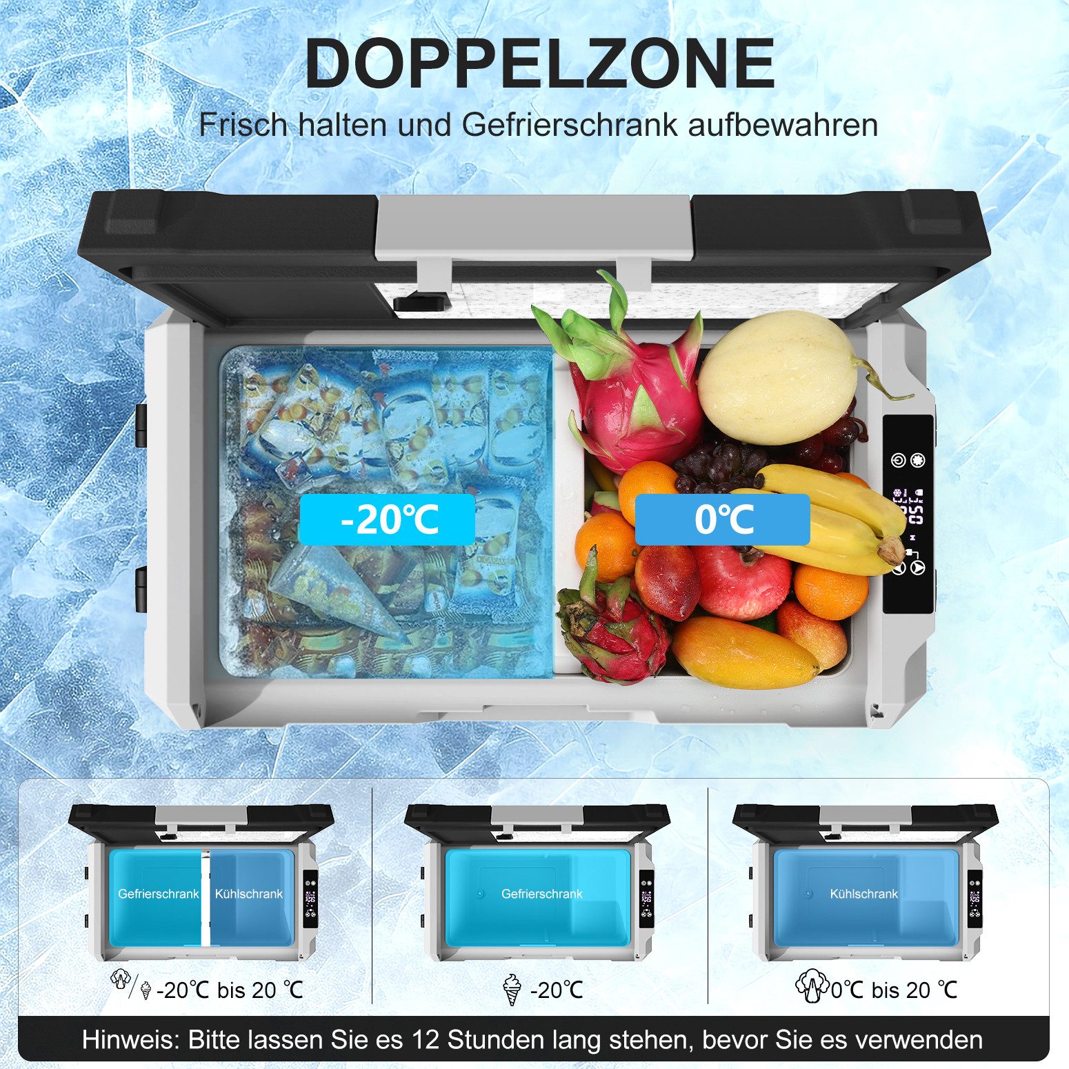 oyajia Kühlbox Kompressor Kühlbox mit APP-Steuerung, bis -20°C, 12/24V, MAX/ECO Modus, 55 l, 100-240V, Camping Kühlschrank, Gefrierbox Auto, LED-Touch-Bedienung