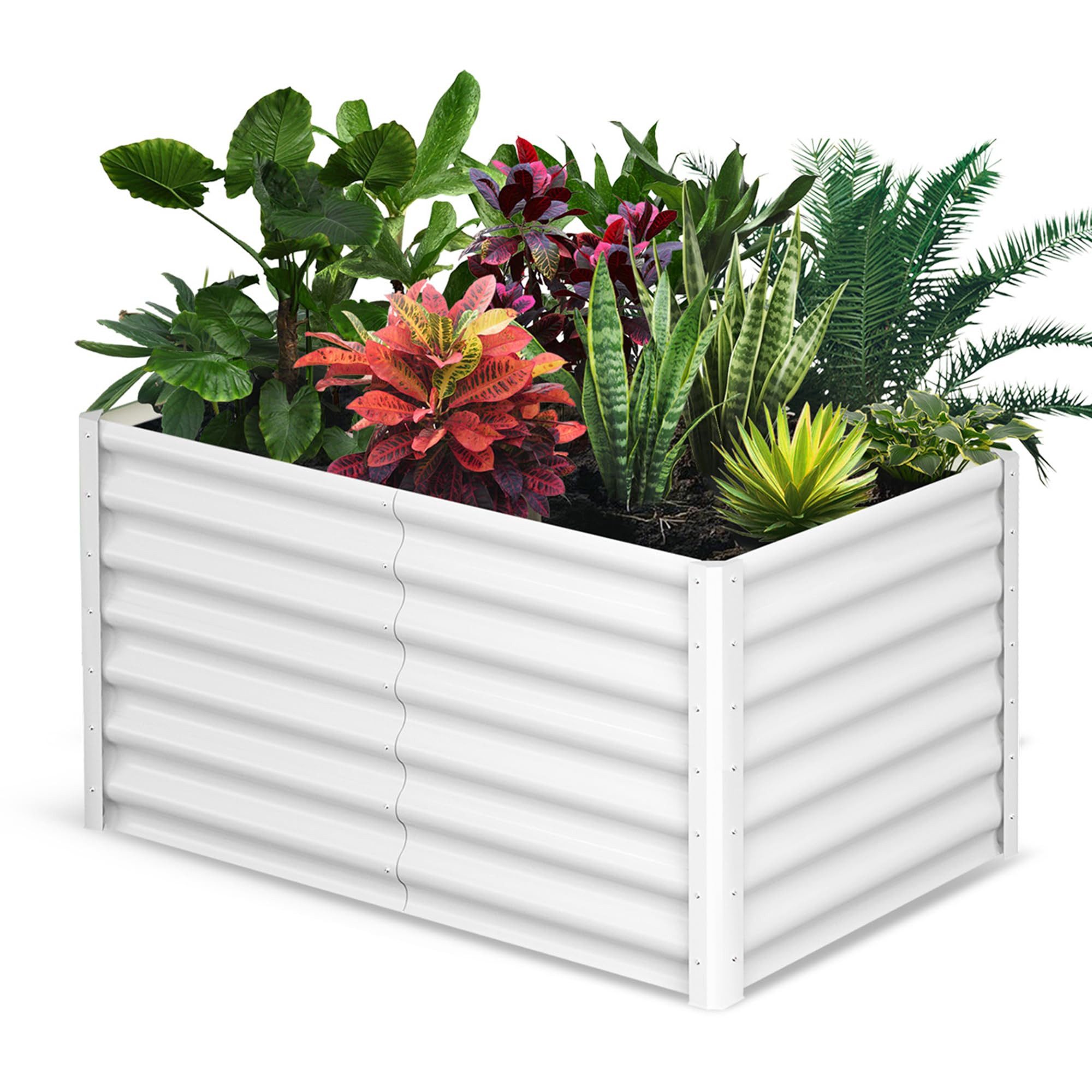 GarveeMore Beetbegrenzung Hochbeet 183×91×61 cm – verzinkter Stahl, 0,4 mm, cremeweiß, Offener Boden, schnelle Montage – für Gemüse & Kräuter