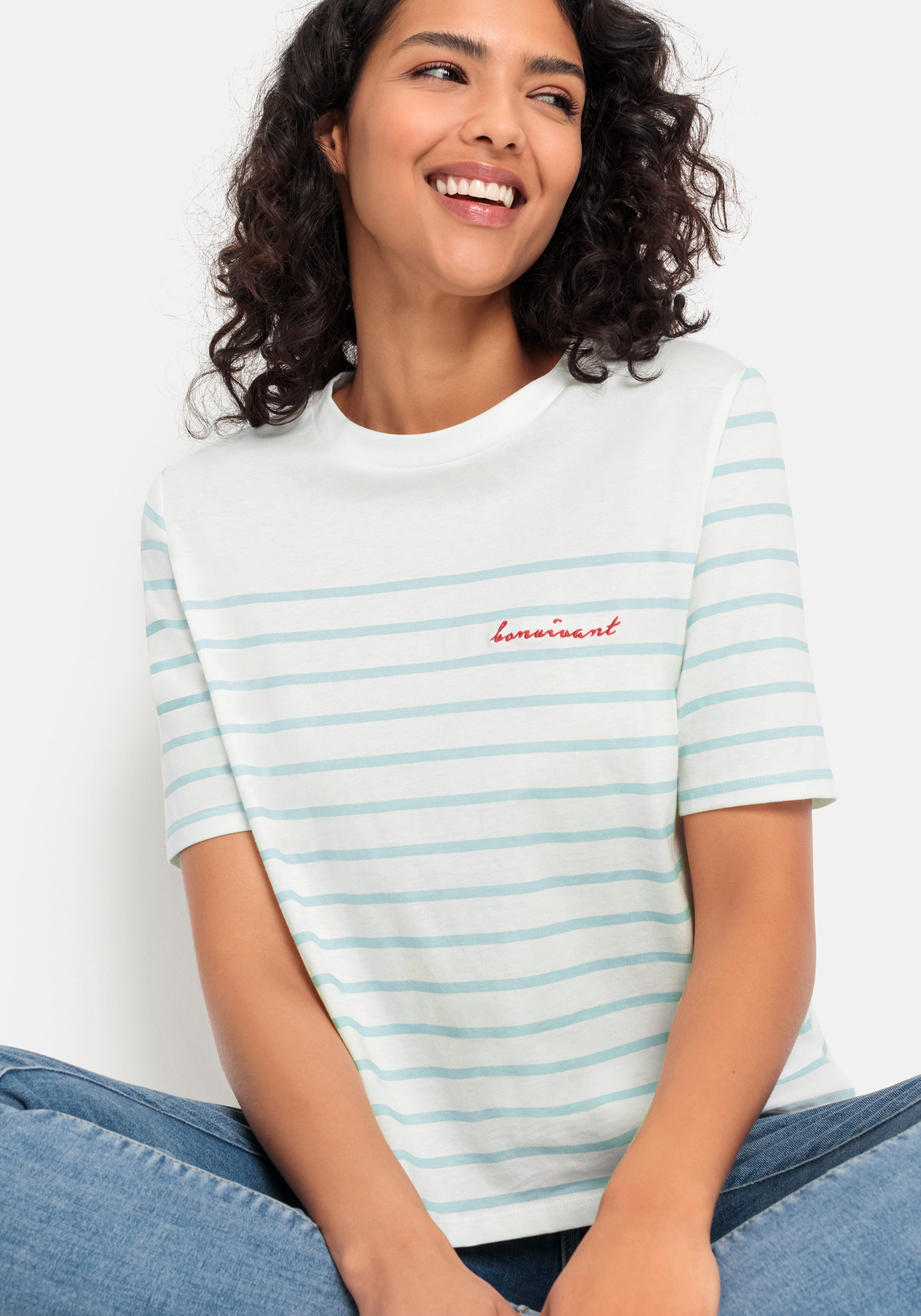 LASCANA T-Shirt mit Streifen, Kurzarmshirt aus Baumwolle, schlanke Optik, Basic