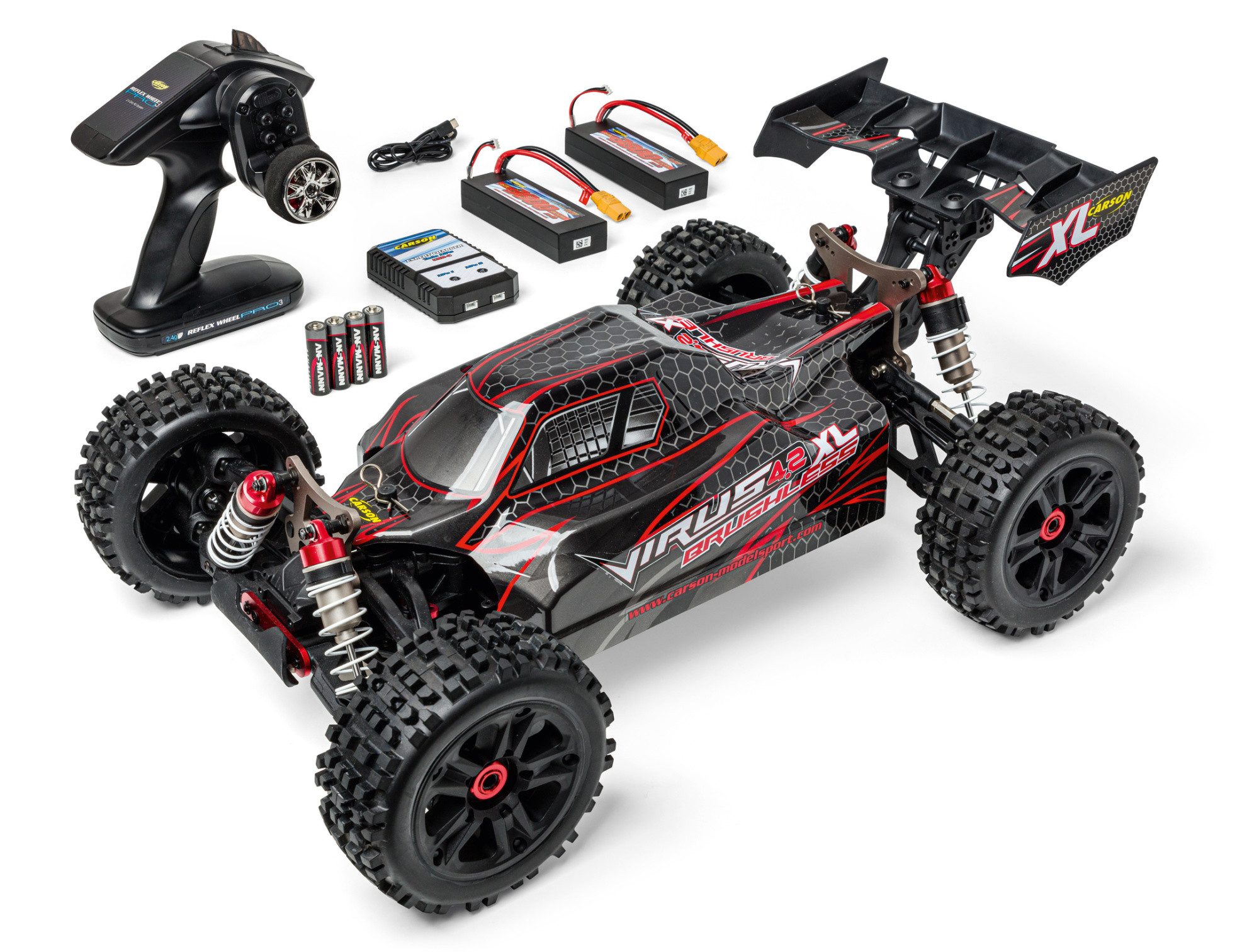 CARSON RC-Buggy Carson 1:8 Virus 4.2 XL 100% RTR schwarz/rot