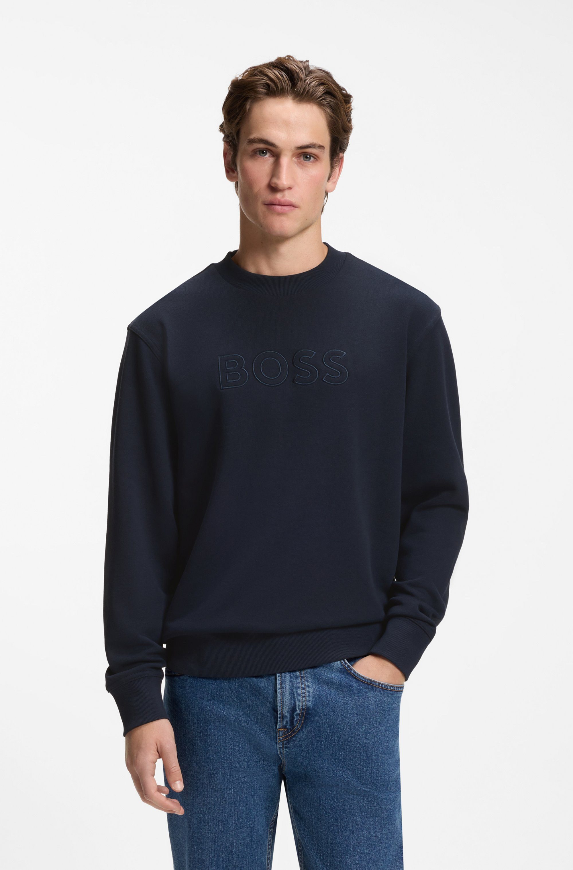 BOSS ORANGE Sweatshirt Rundhalsausschnitt, Relaxed Fit, große Logo-Stickerei